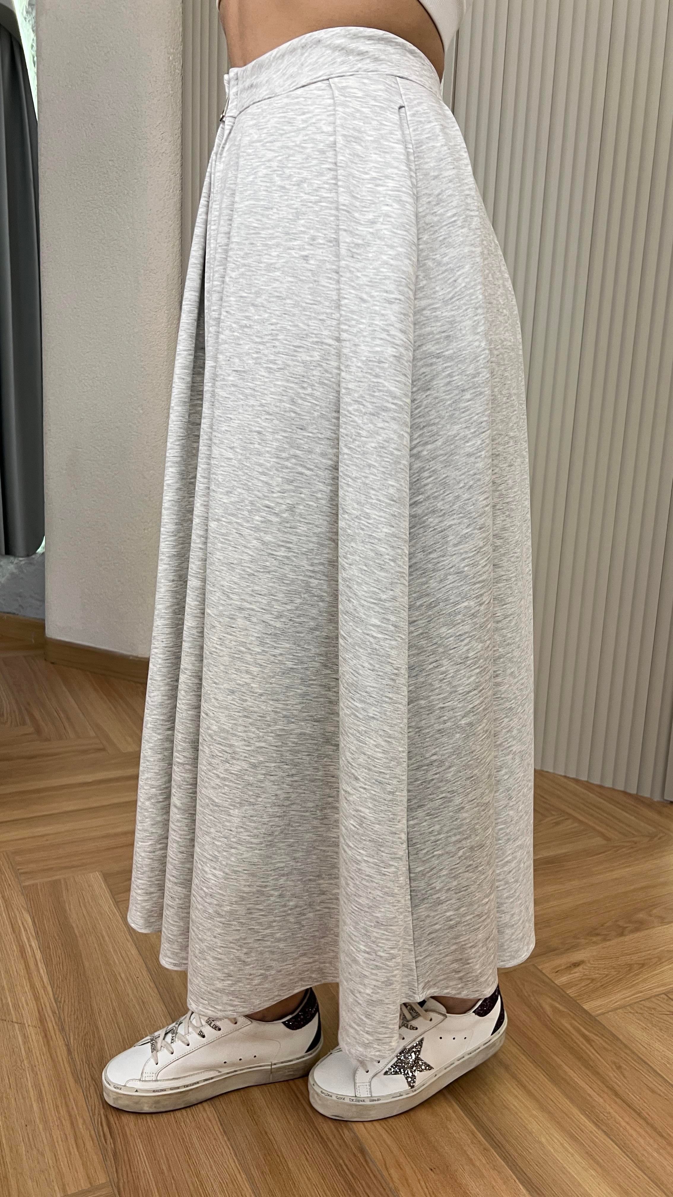 Jette Çift Fermuarlı Premium Gri Modal Etek