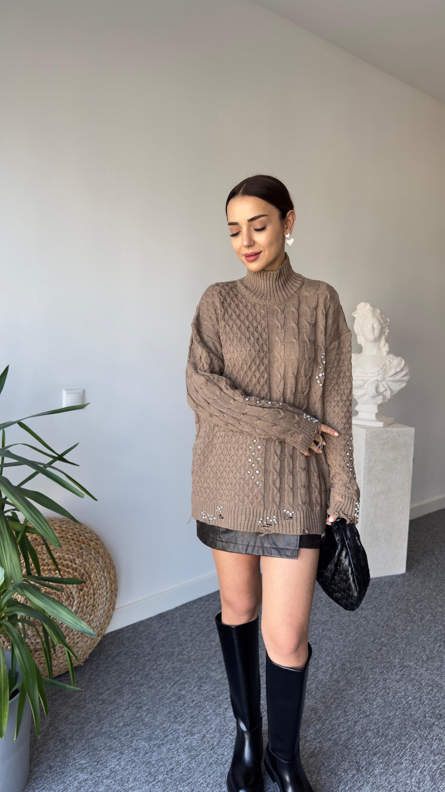 Orj Model Taşlı Balıkçı Kazak
