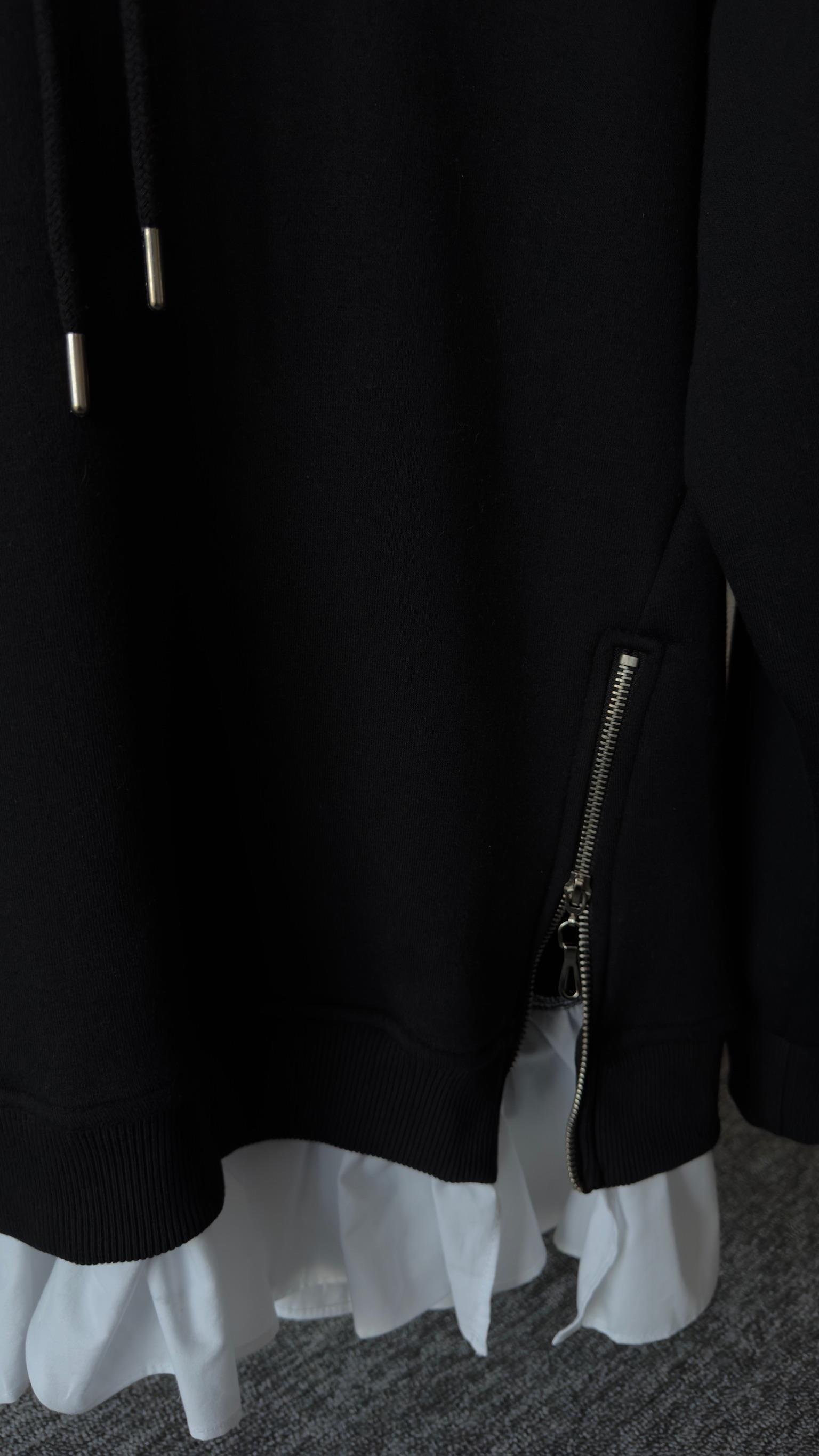 Altı Poplin Detay Yanlar Fermuarlı Siyah Sweat