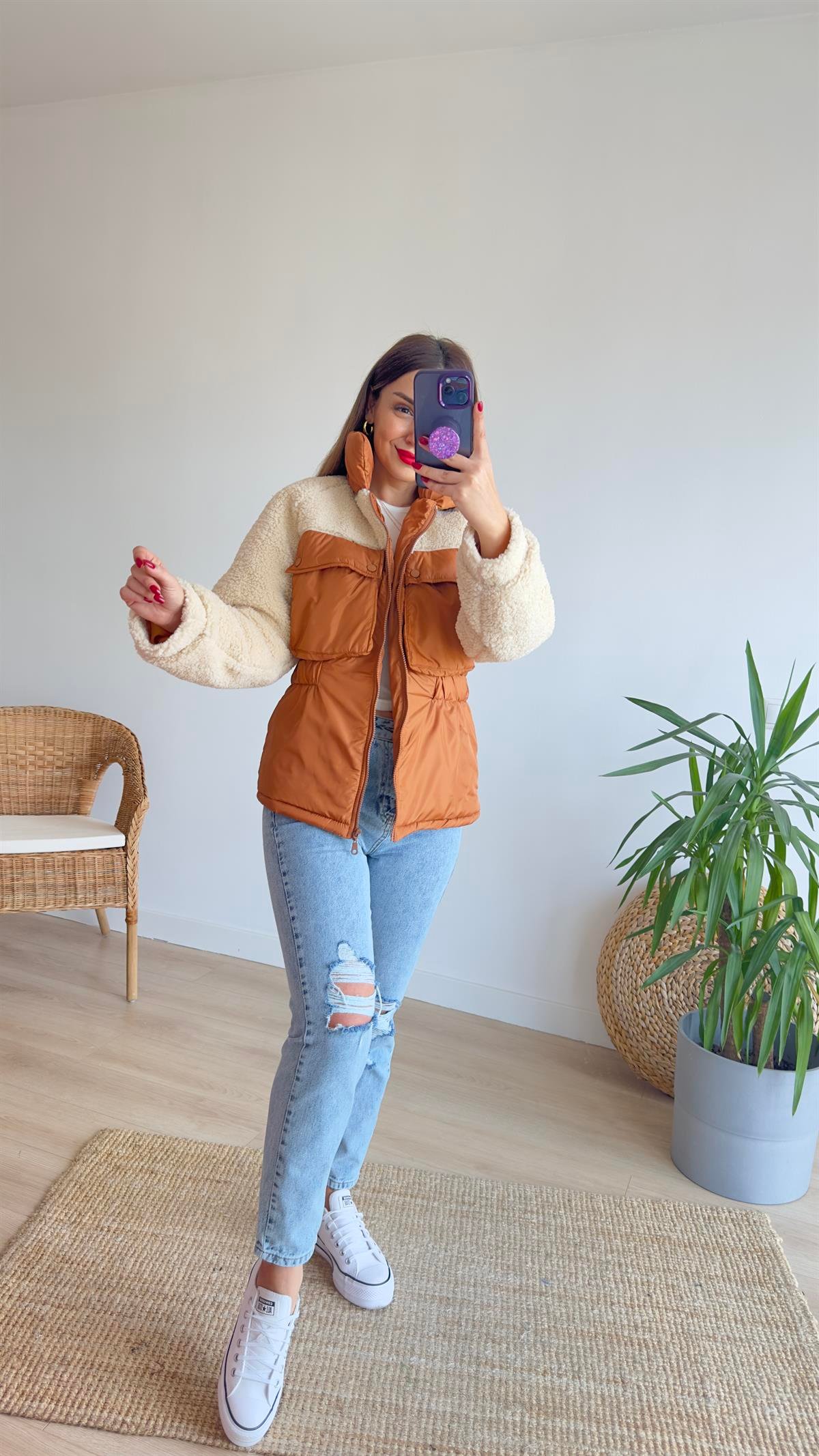 Peluş Detaylı Şişme Mont