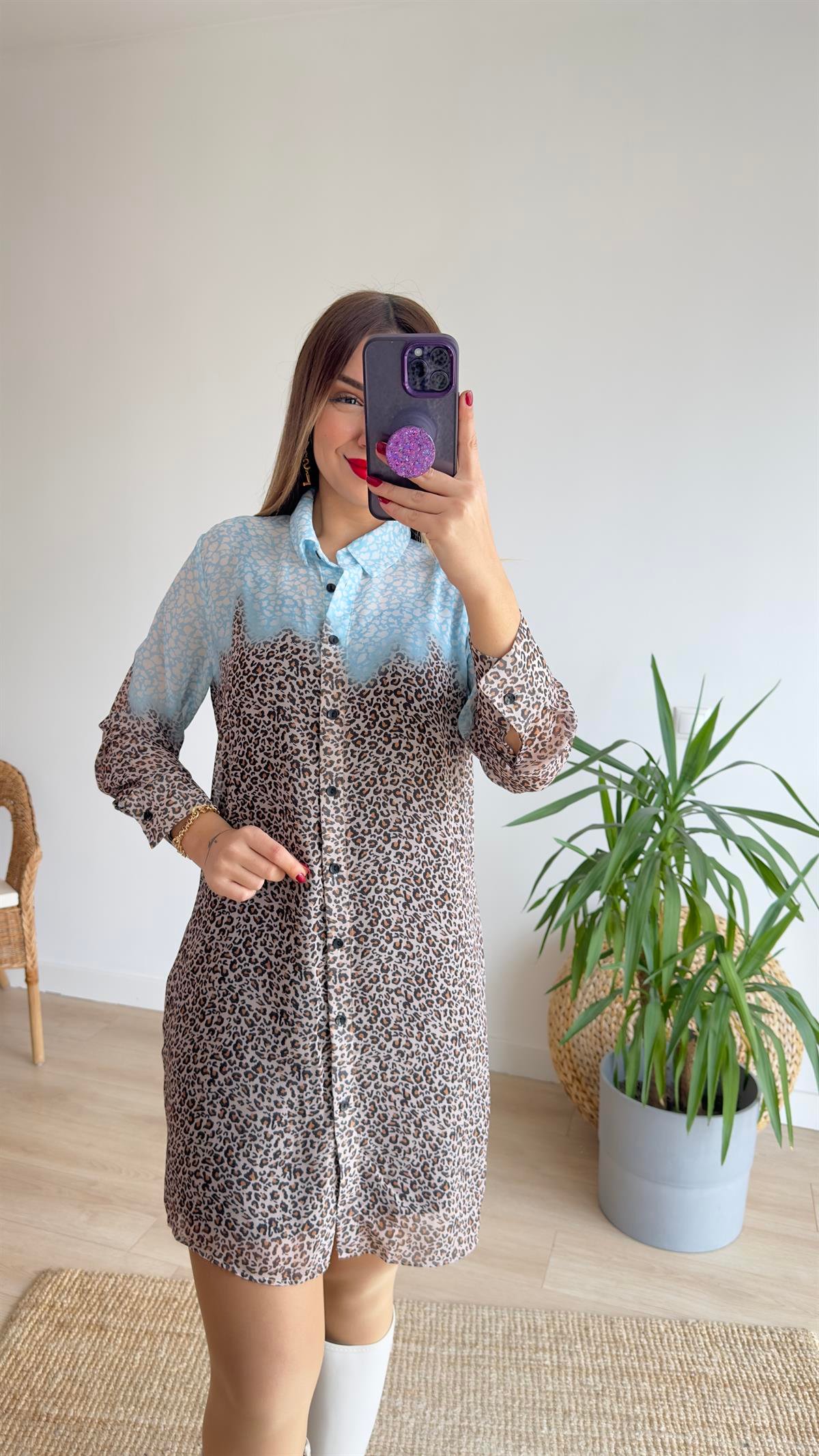 Marka Model Leopar Şifon Elbise 