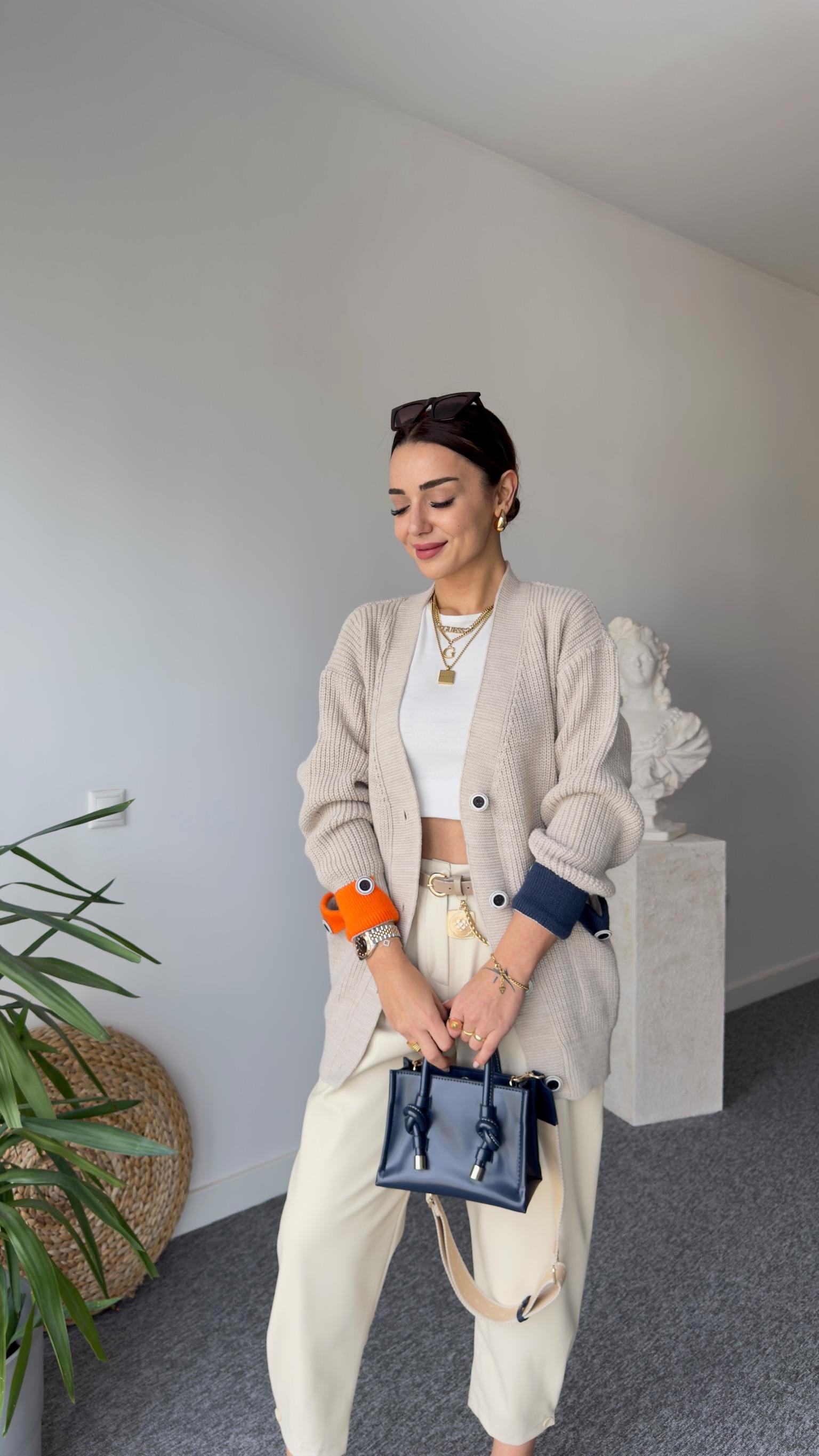 Plein Cepleri Renkli Bej Hırka 