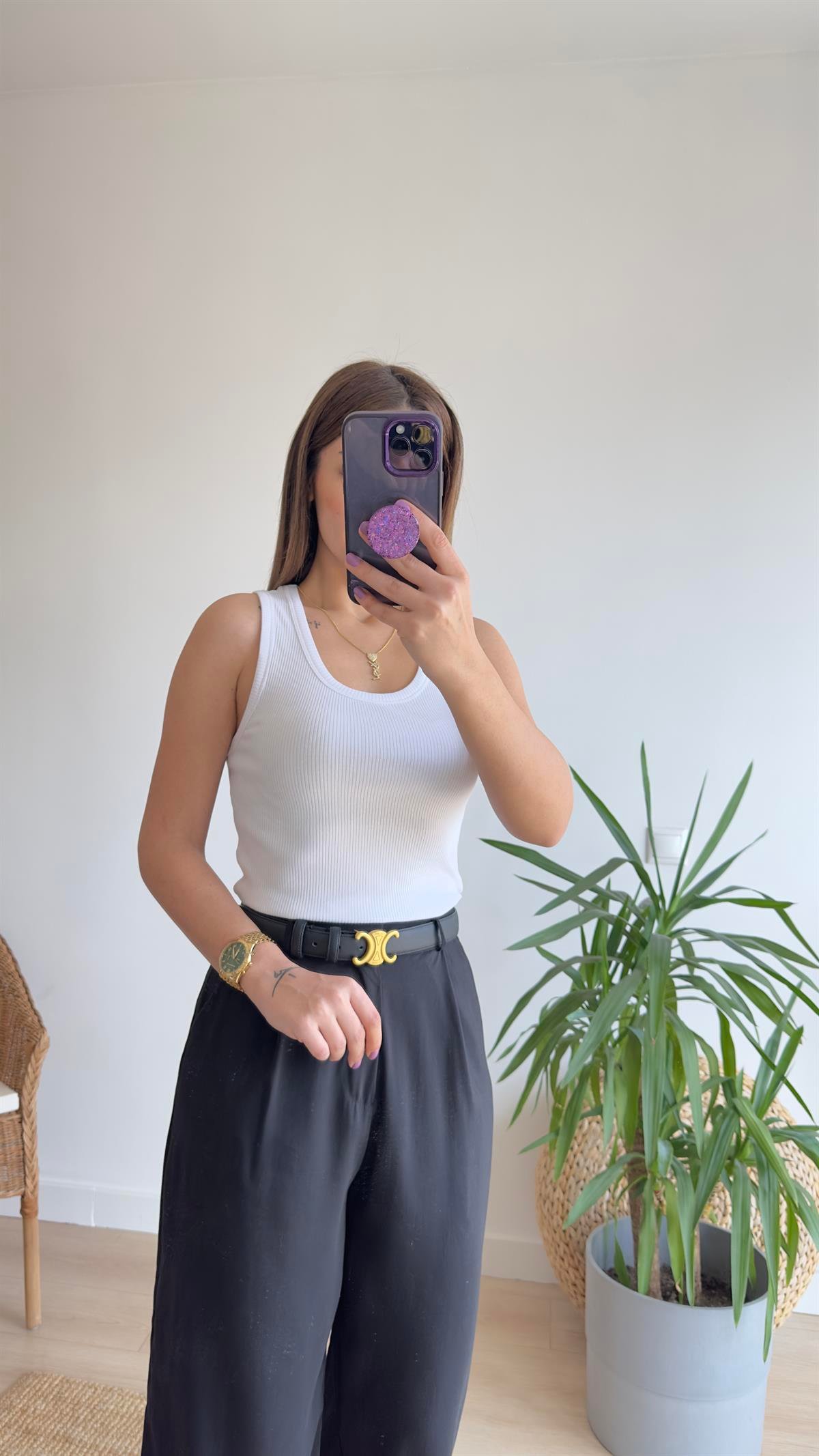 İlya Çizgili U Yaka Beyaz Crop