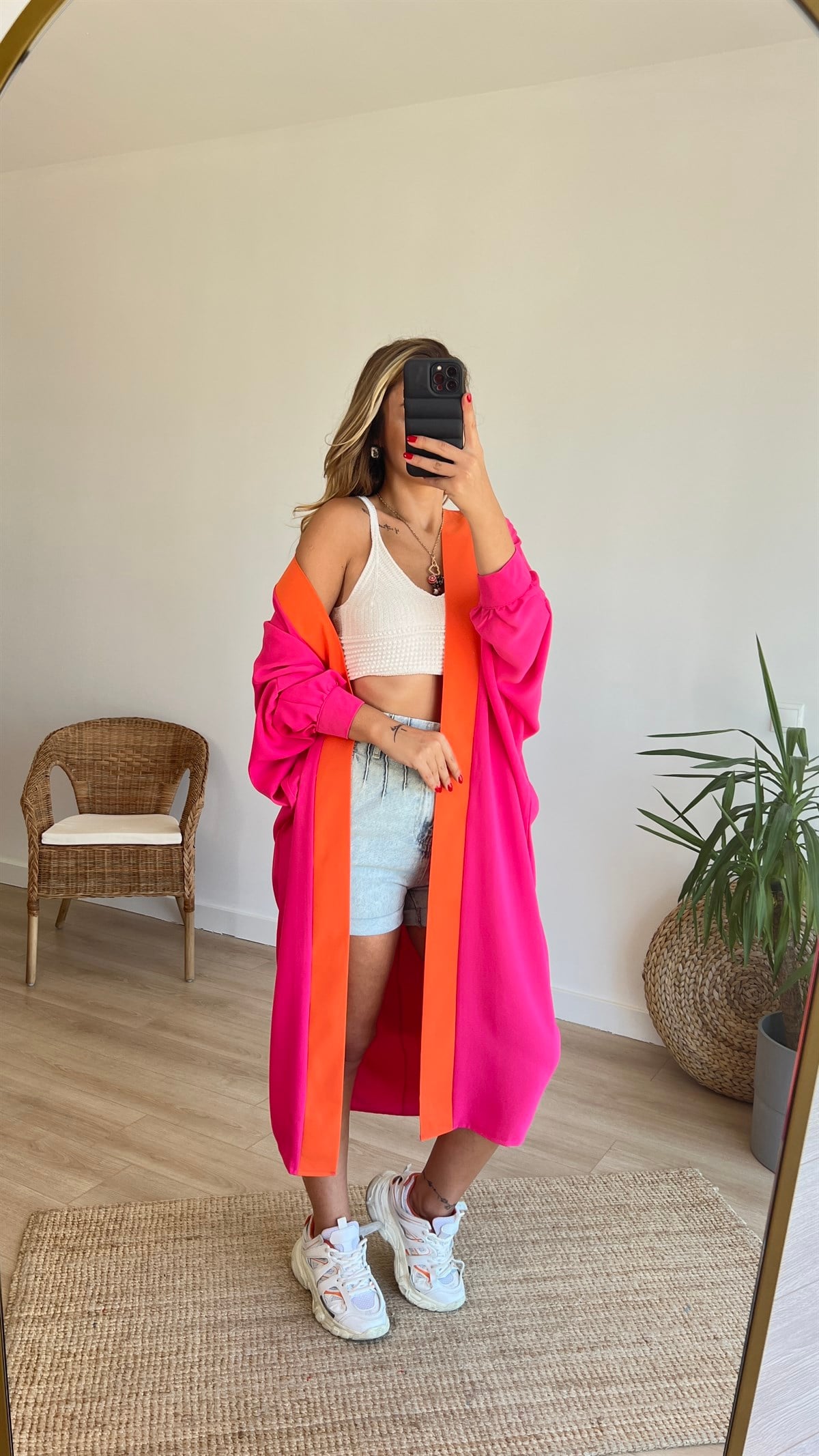 Yarasa Kol Oversize Pembe Tasarım Tunik
