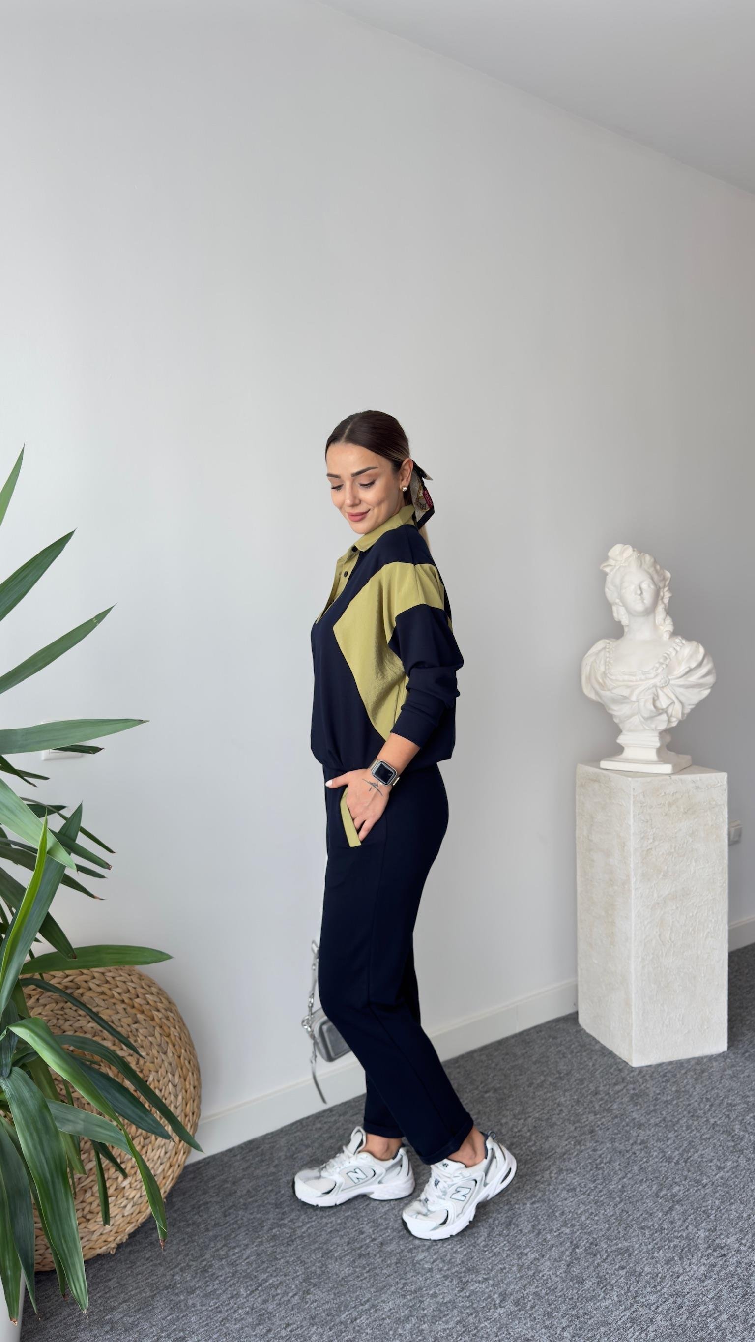 Afta Gömlek Yaka Yeşil Renk Geçişli Takım