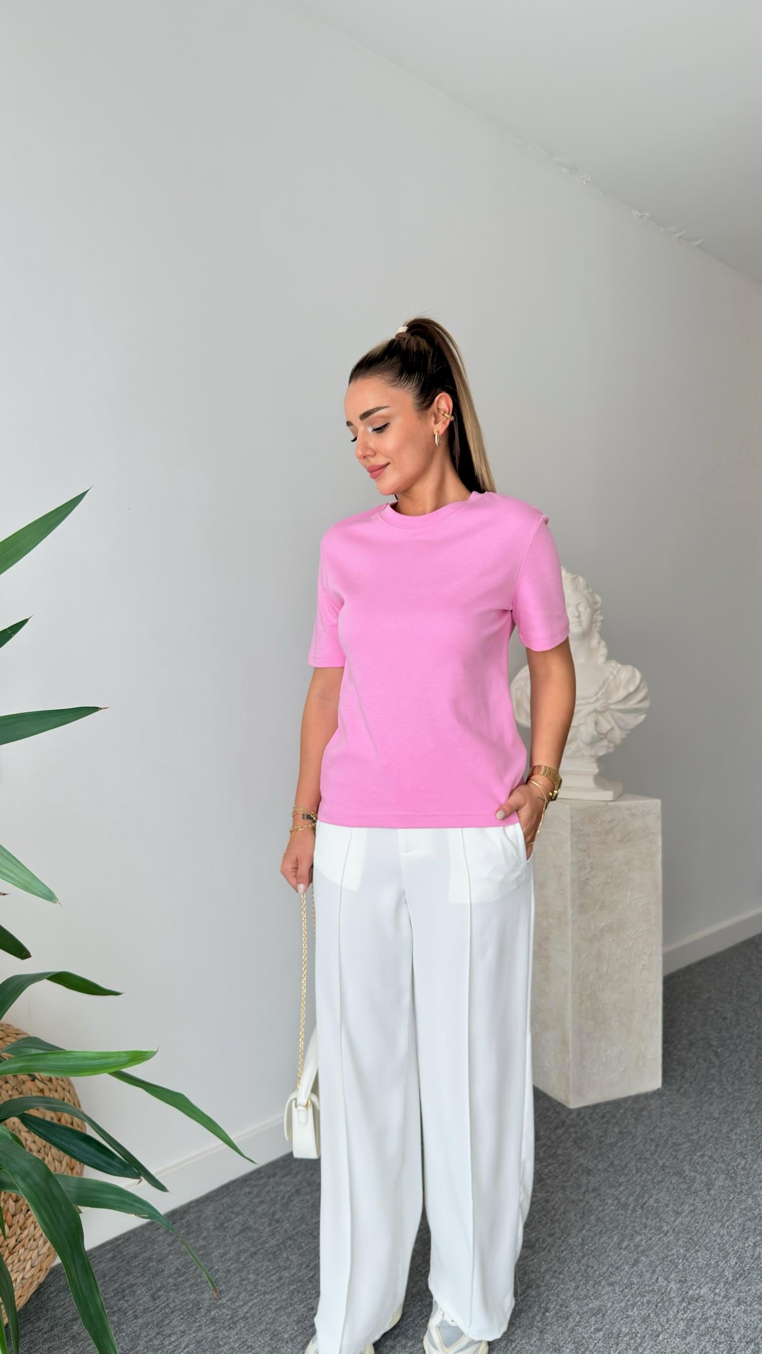Pembe Falmo Bisiklet Yaka Massi Tshirt