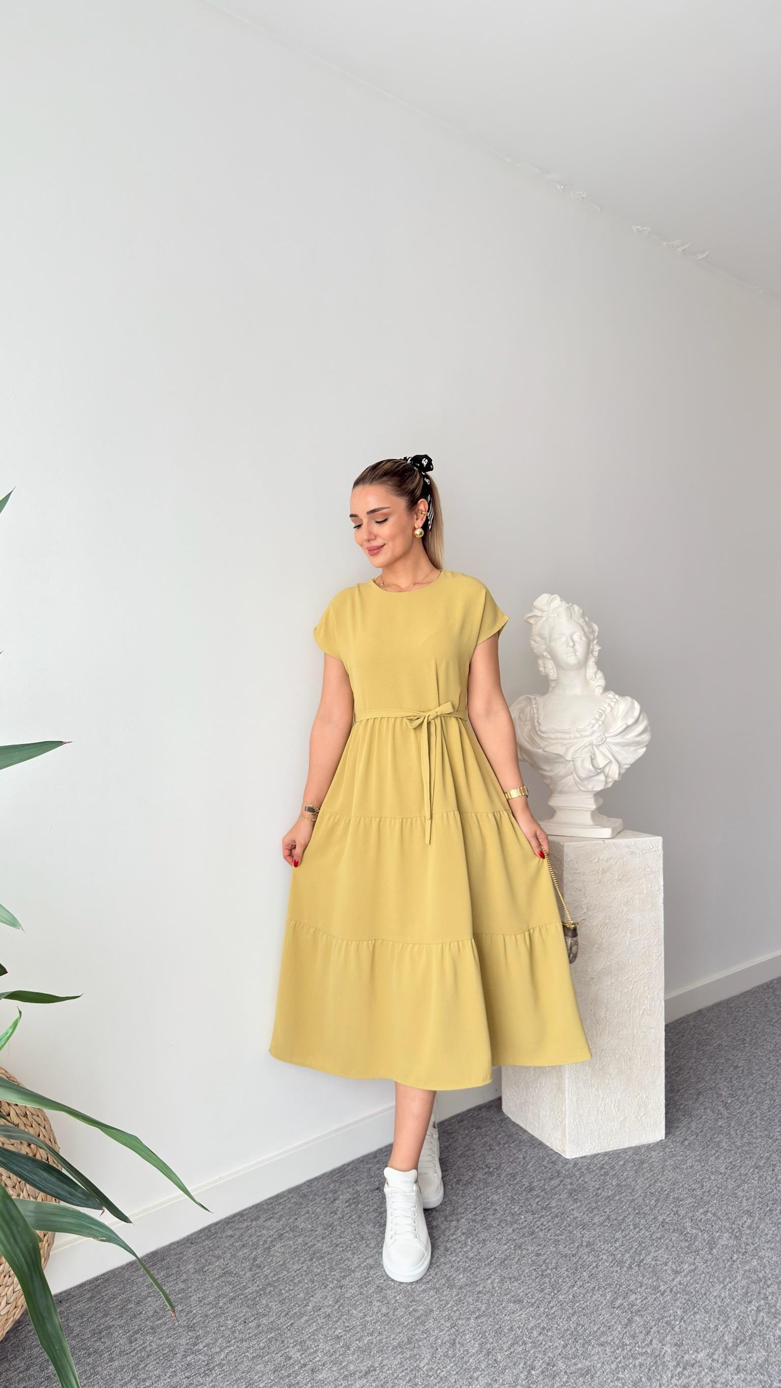 Olive Areta Volanlı Elbise 