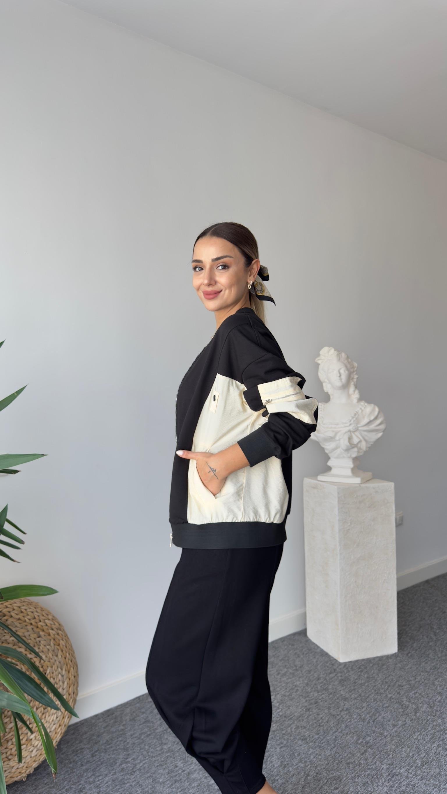 Marcel Yan Paraşüt Garnili Siyah Sweatshirt