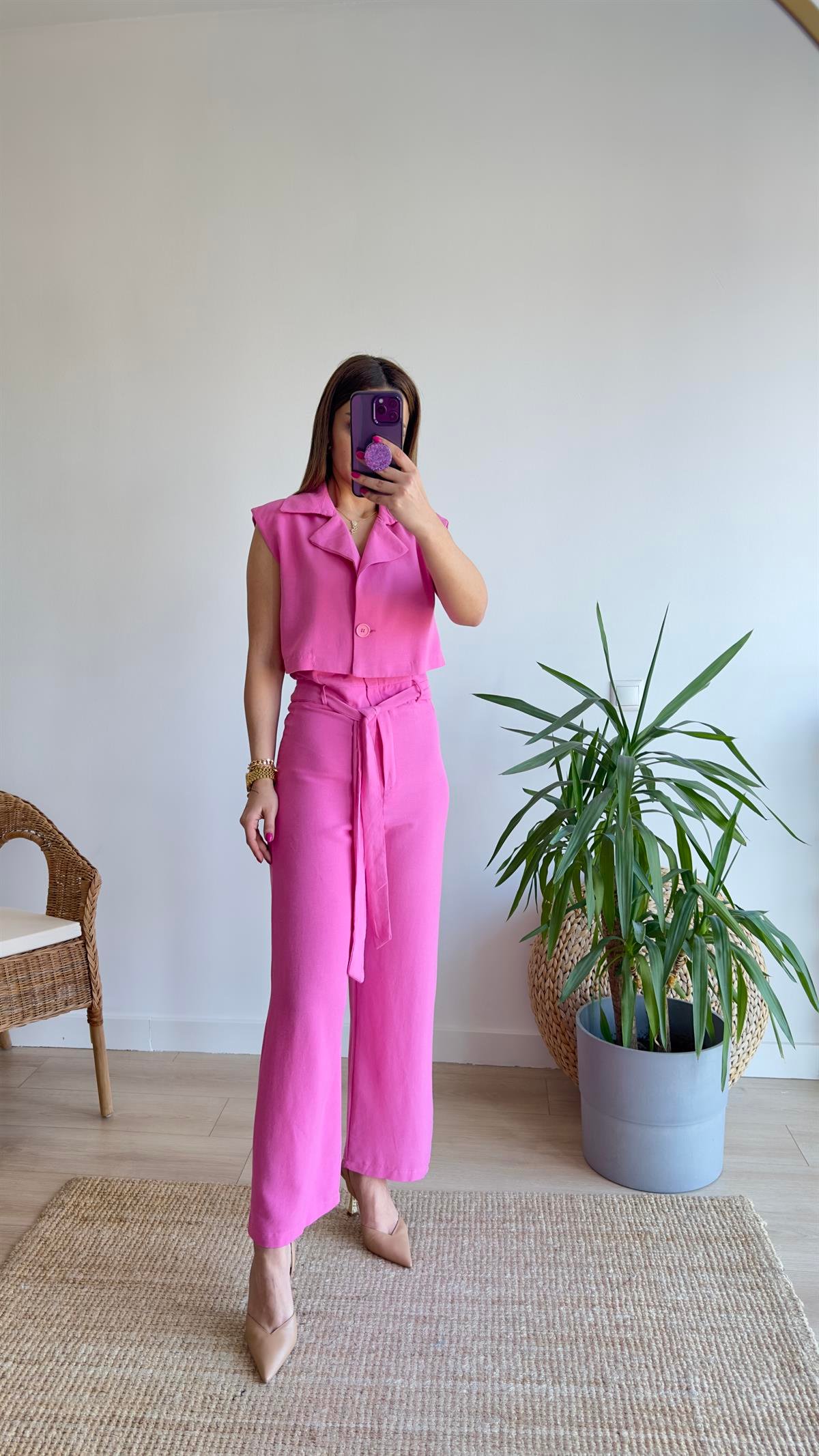 Moylo Keten Tasarım Pembe Tulum