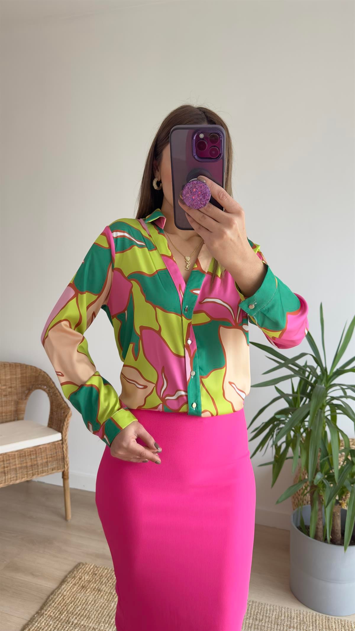 Mery Zra Model Pembe Desen Gömlek