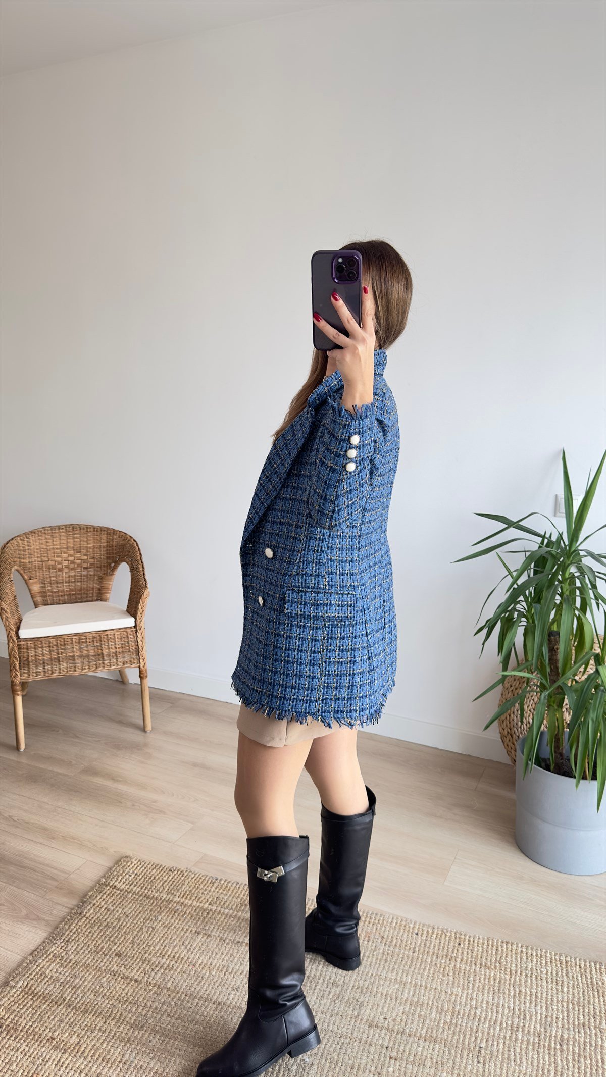 Püsküllü Mavi Blazer Ceket