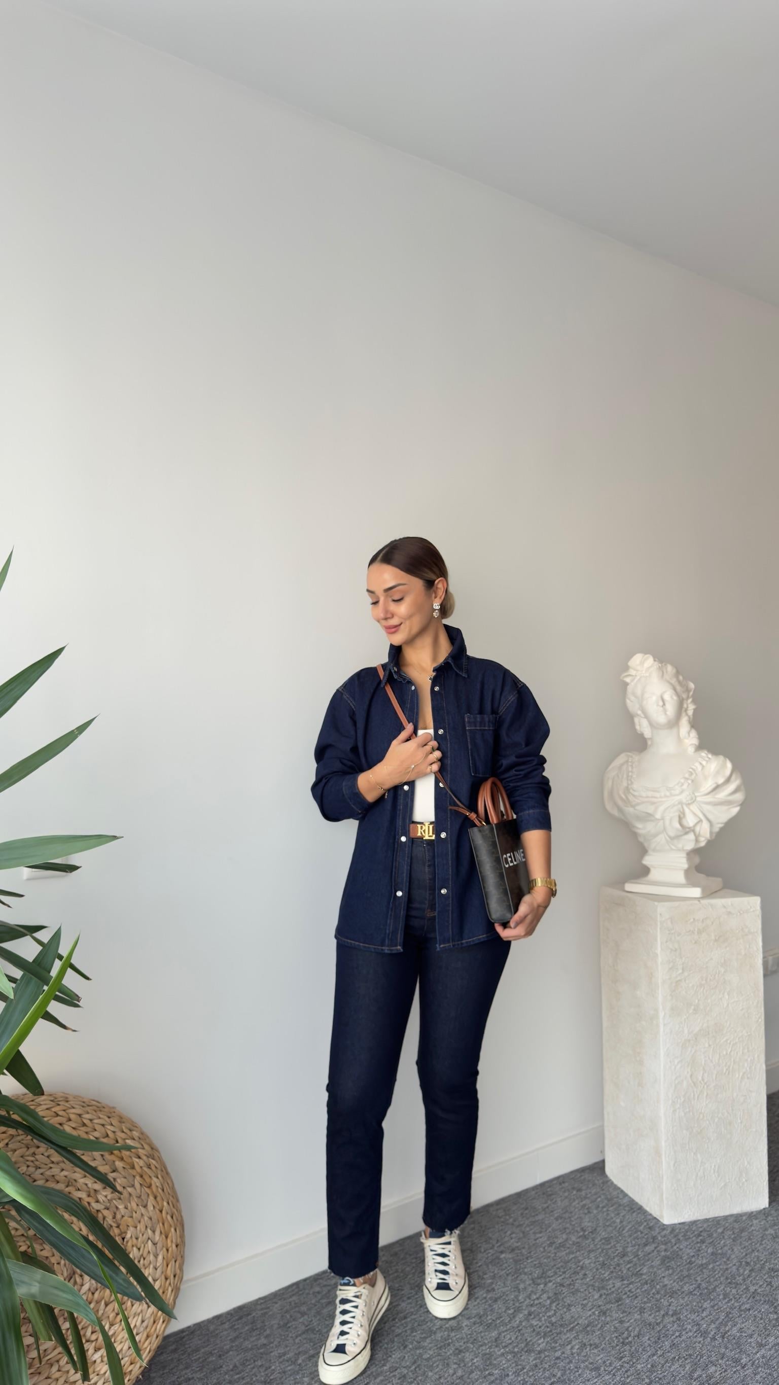 Lacivert Zra Paçası Kesik Boyfit Jean