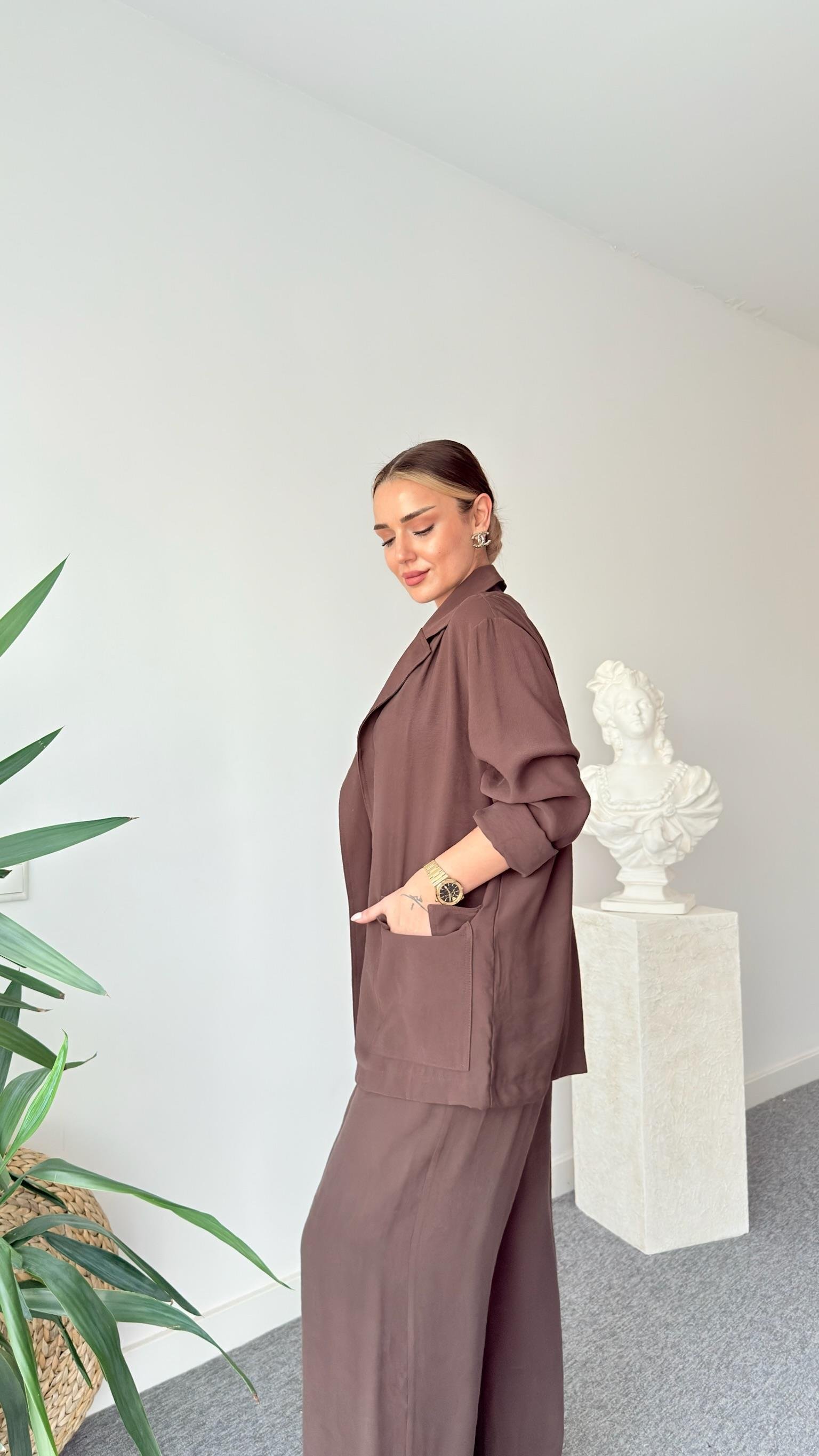Kahve Lucca Tensel Ceket Pantolon Takım