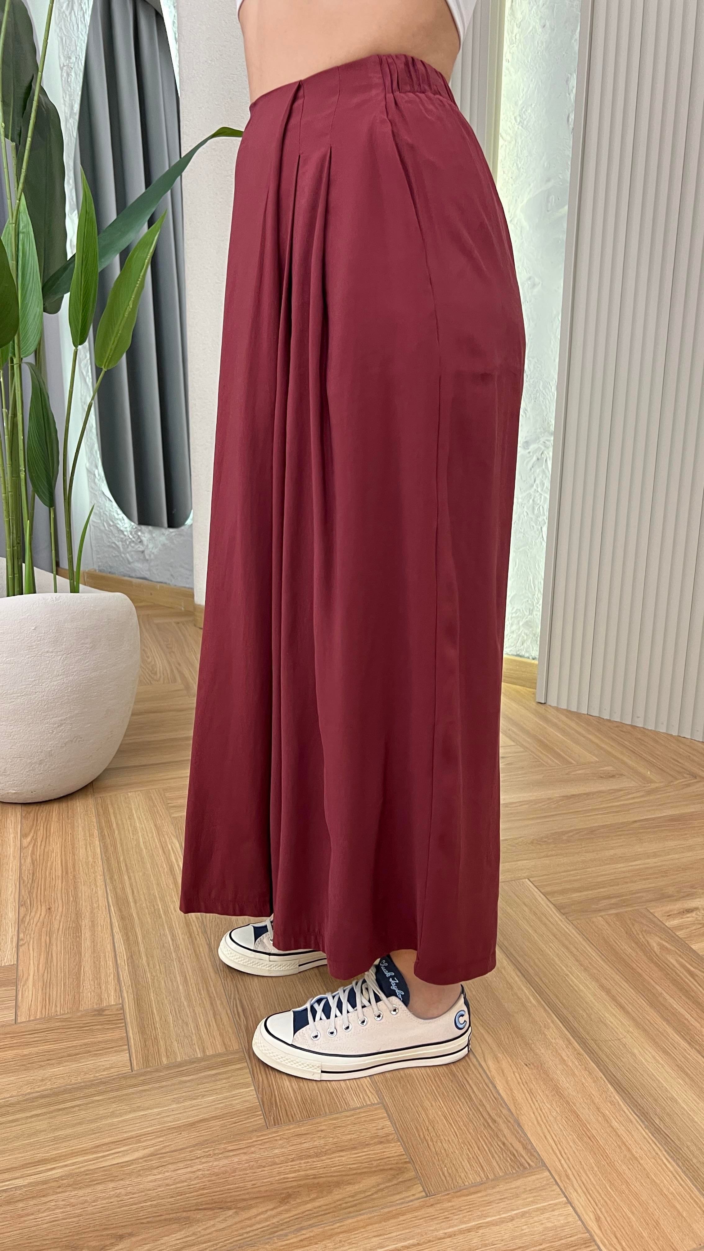 Bordo Astra Etek Görünümlü Tensel Pantolon