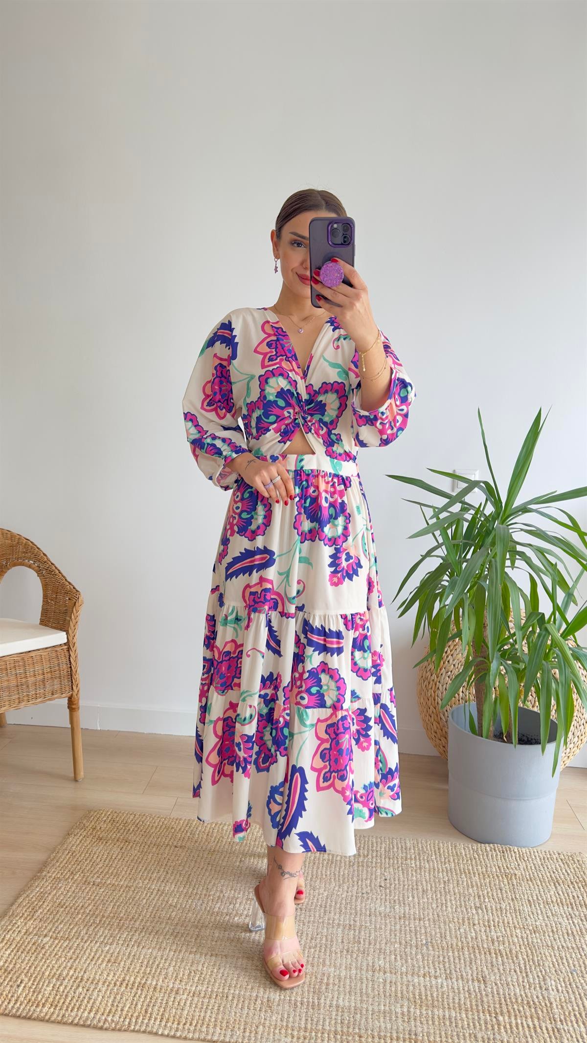 Nota Zra Model Desenli Poplin Elbise
