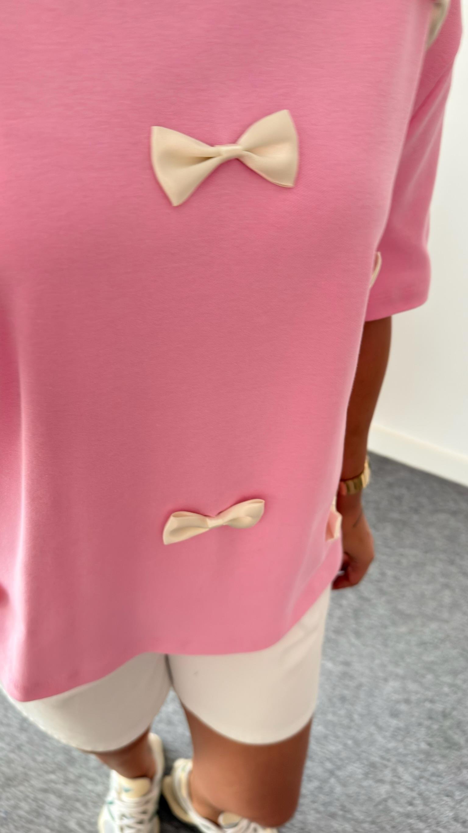 Fiyonk Detaylı Pembe Tshirt