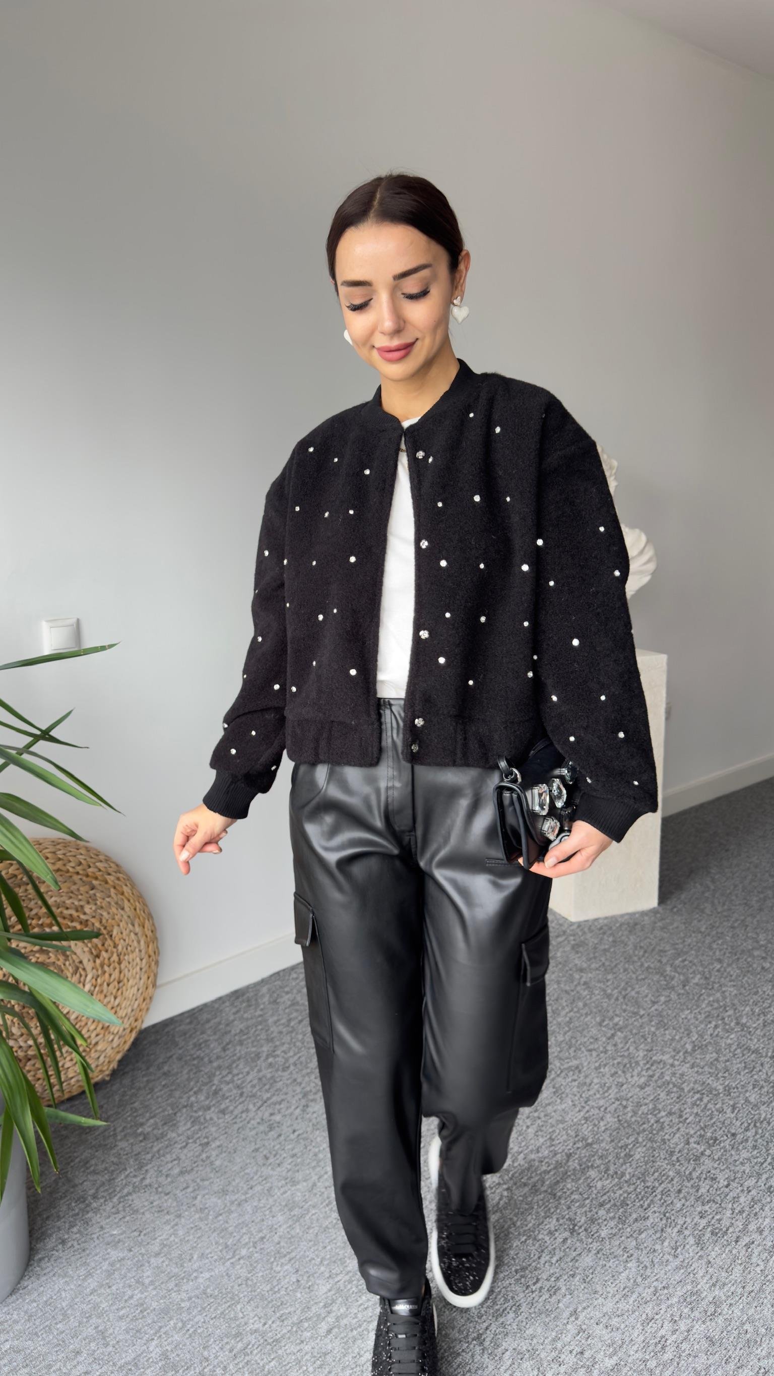 Cylie Zra Model Taşlı Siyah Bomber Ceket