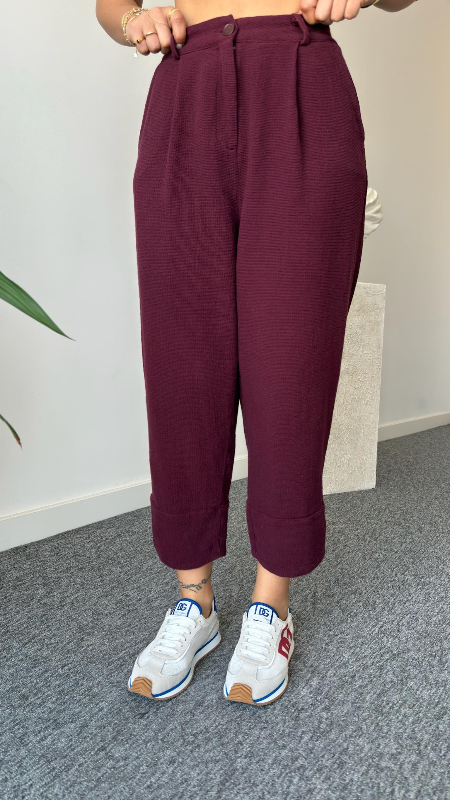 Bordo Weren Yelekli Keten Takım 