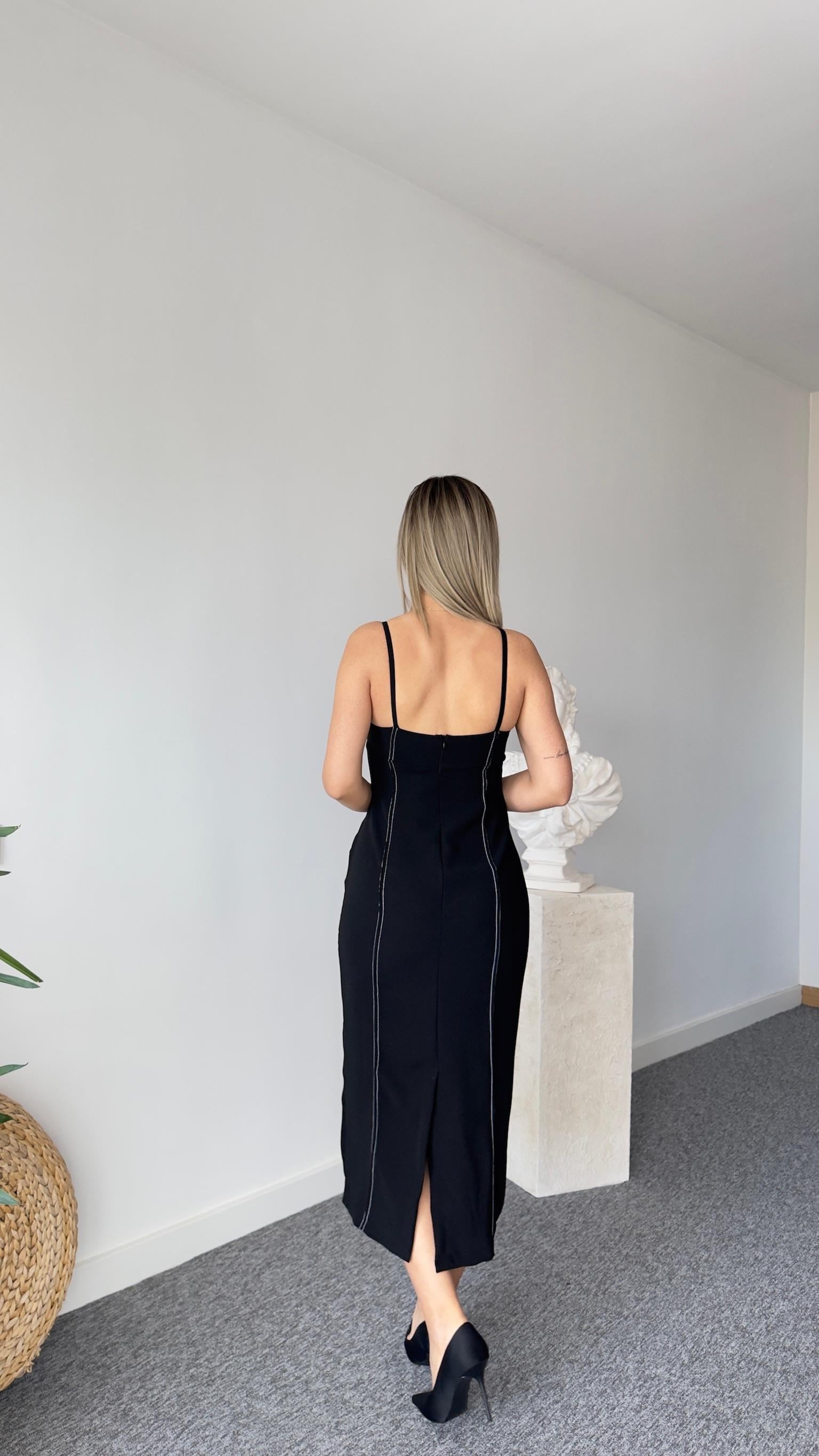 Bagno Dikiş Detaylı Siyah Elbise 
