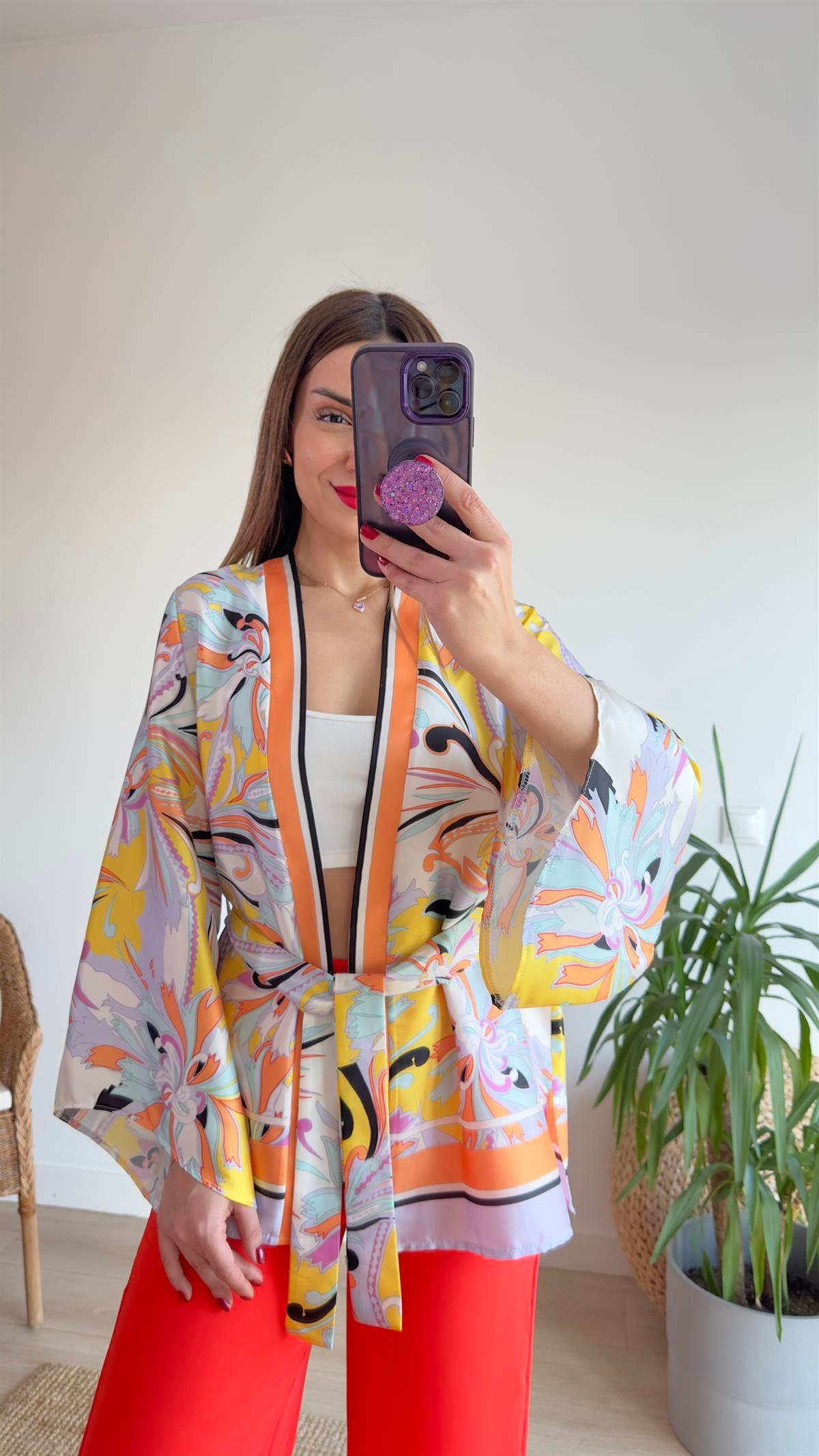 Muyika Renkli Saten Kimono Ceket