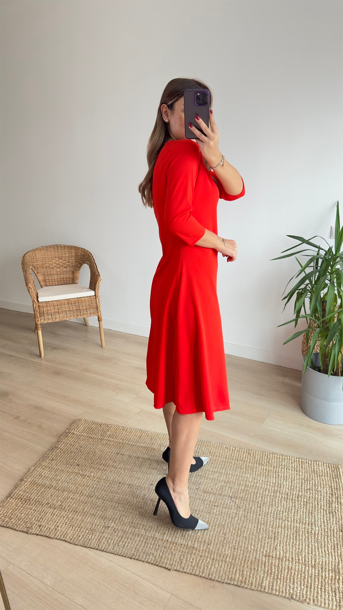 Midi Boy Nar Çiçeği Elbise 