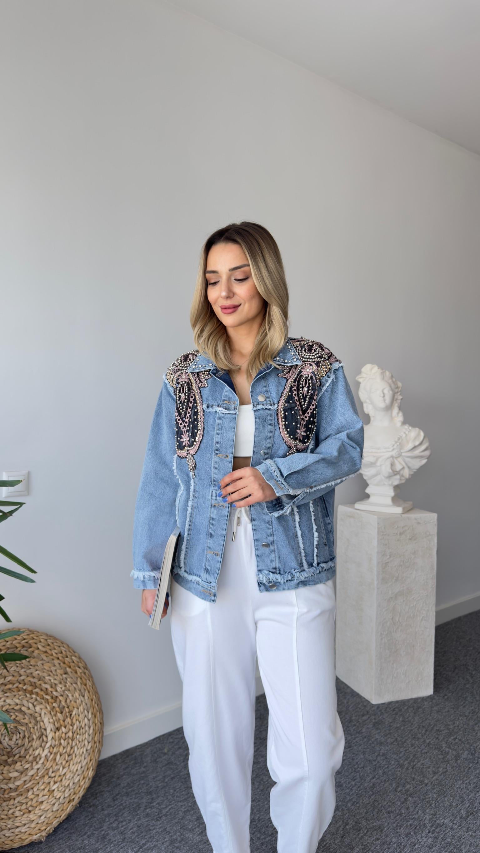 Sled Tasarım İşlemli Jean Ceket