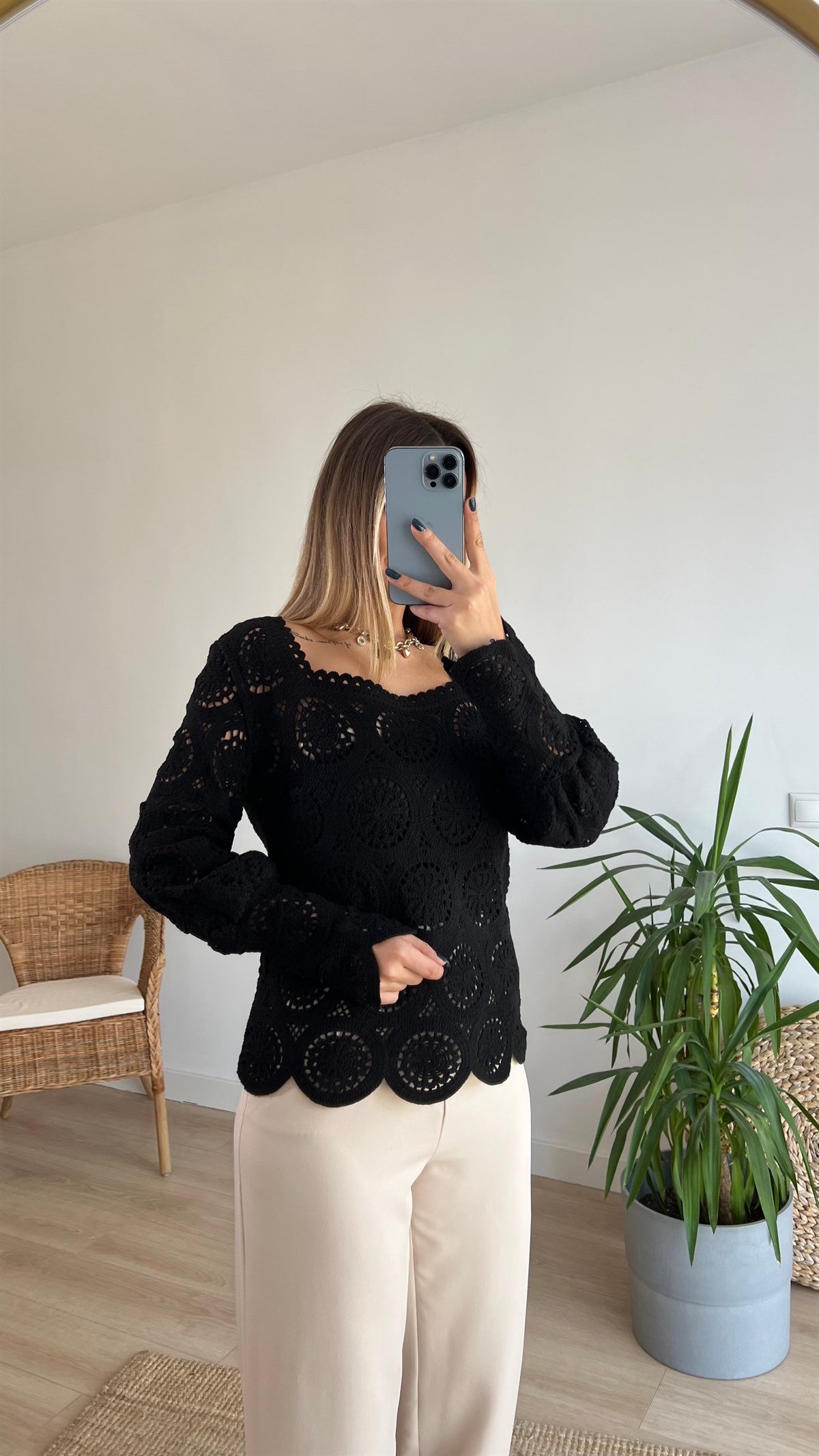 Tasarım Siyah Fisto Bluz 