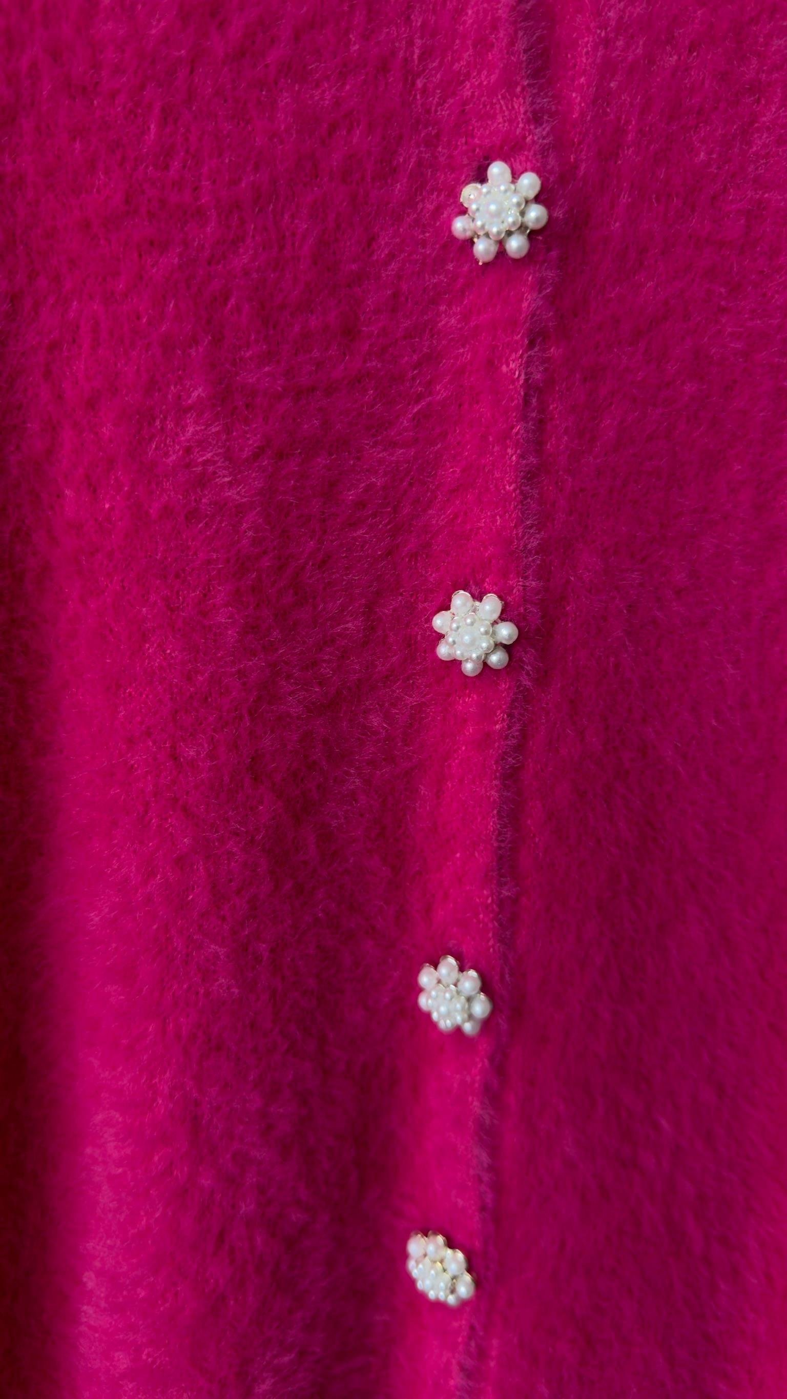 Yumoş Taş Düğmeli Pembe Hırka