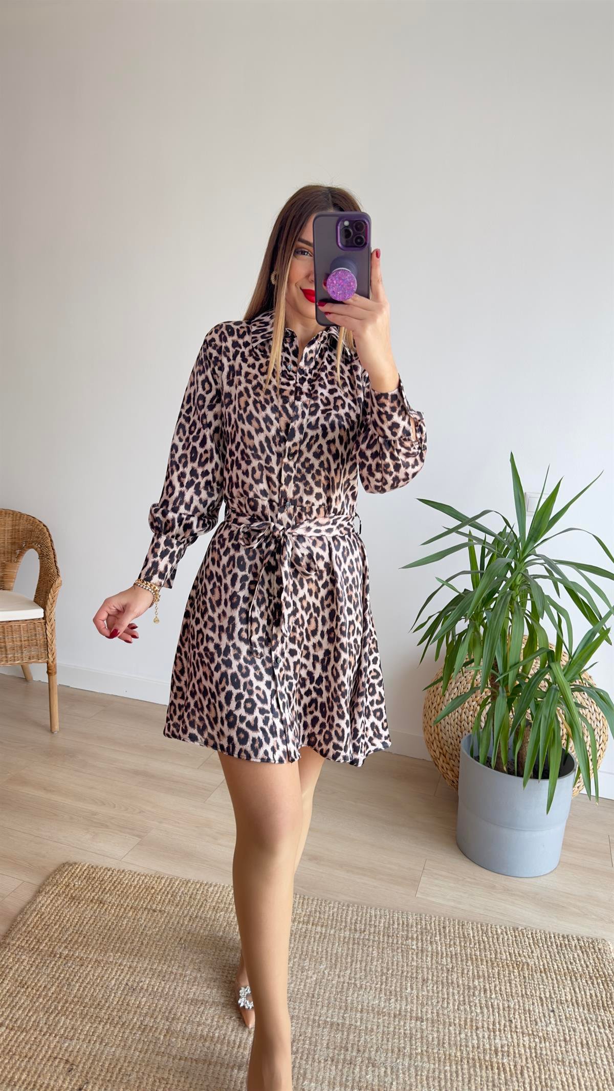 Orj Marka Kuşaklı Leopar Elbise