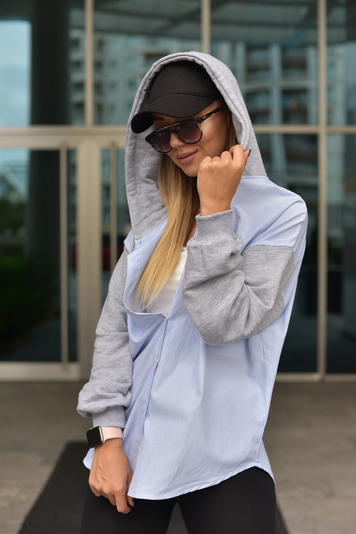 Sweat Detaylı Çizgili Gömlek