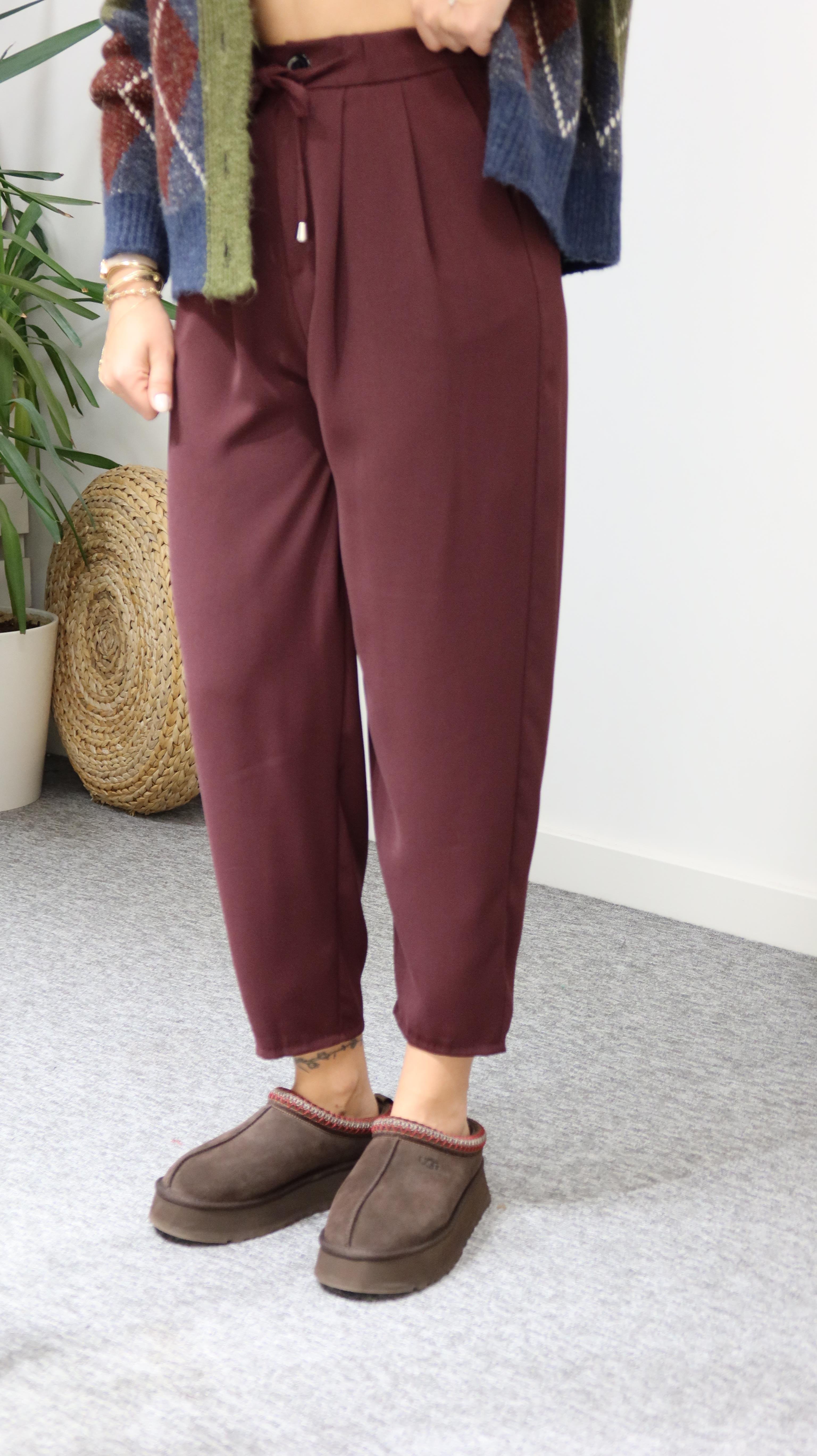 Bordo Lucka Pileli Şalvar Model Pantolon