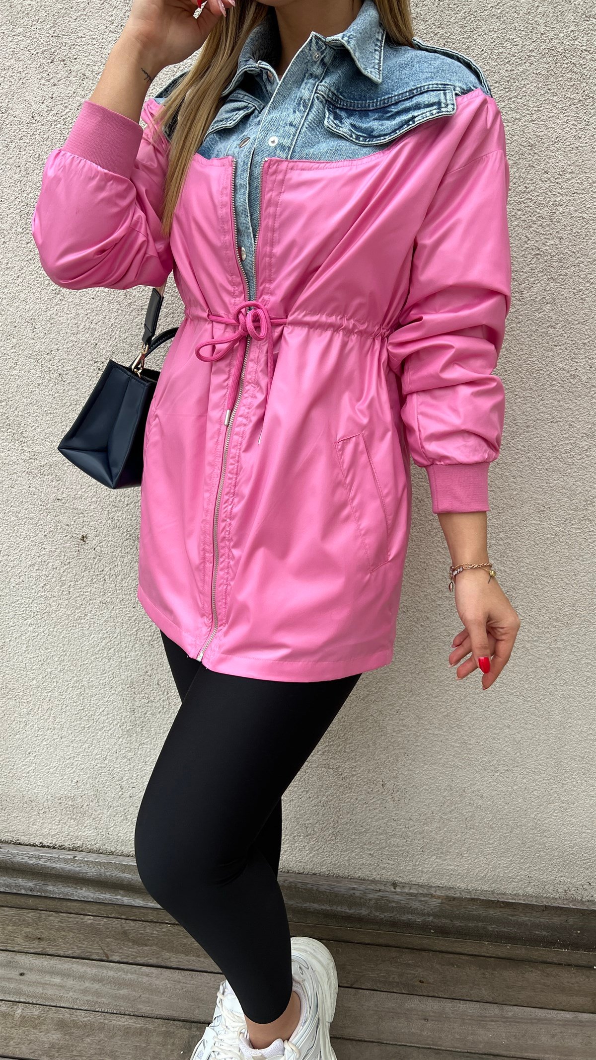 Kot Garnili Pembe Tasarım Trençkot