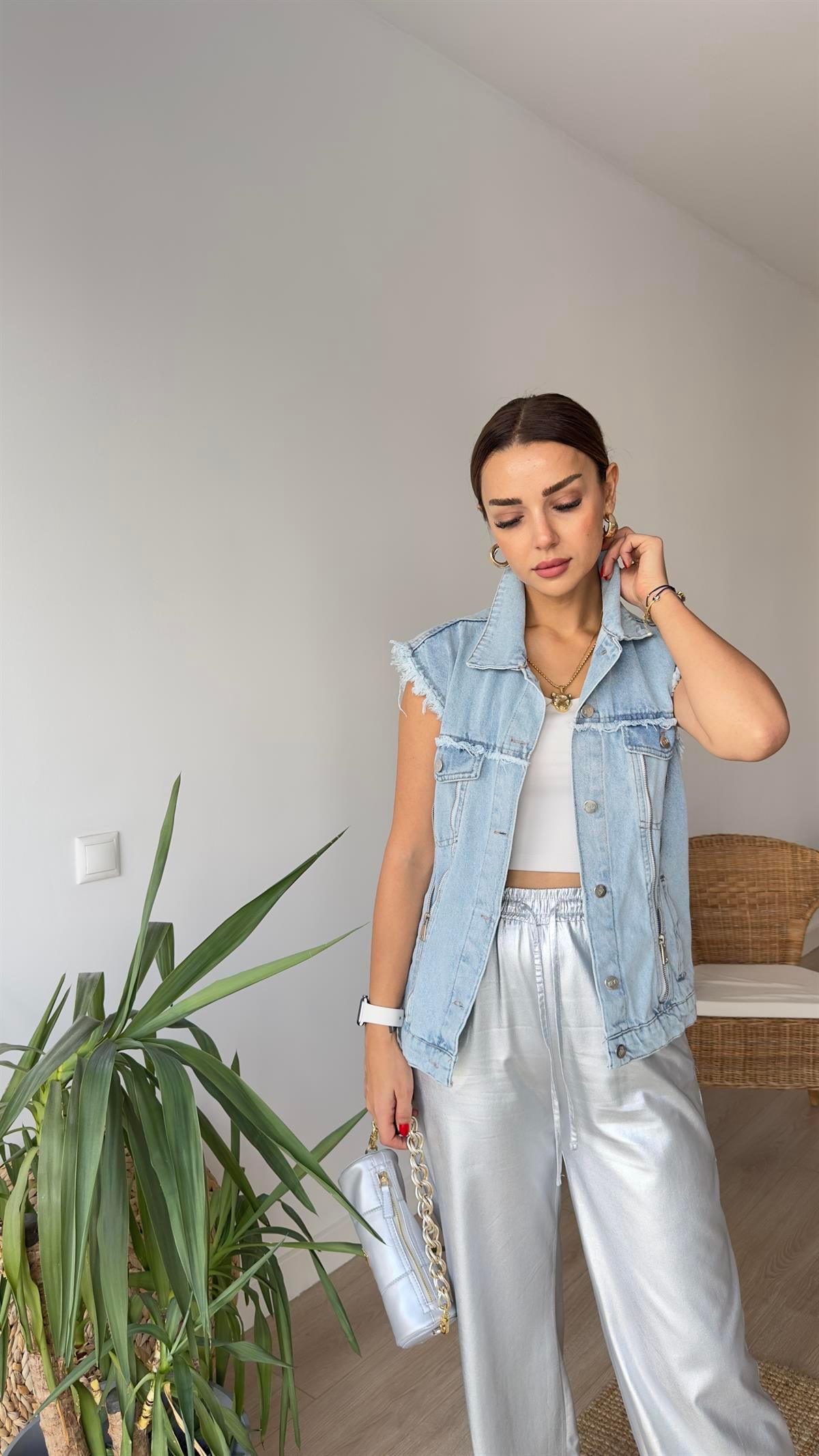 Lüks Marka Model Fermuar Detay Kot Yelek