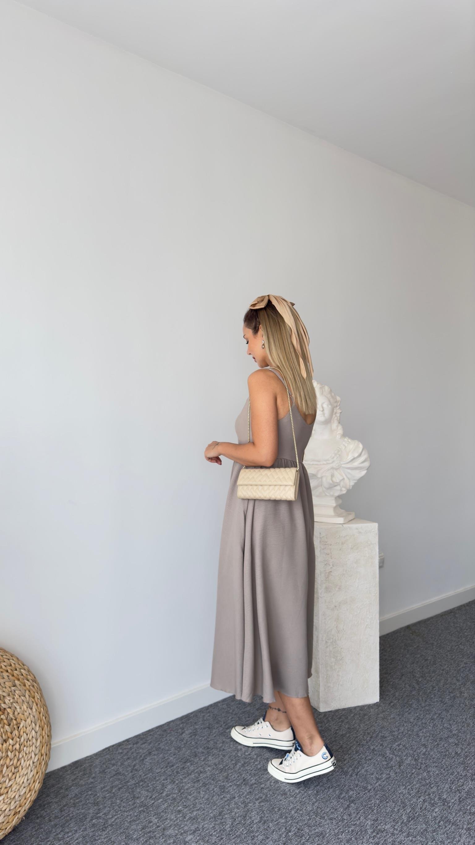 Herine Askılı Haki Elbise 
