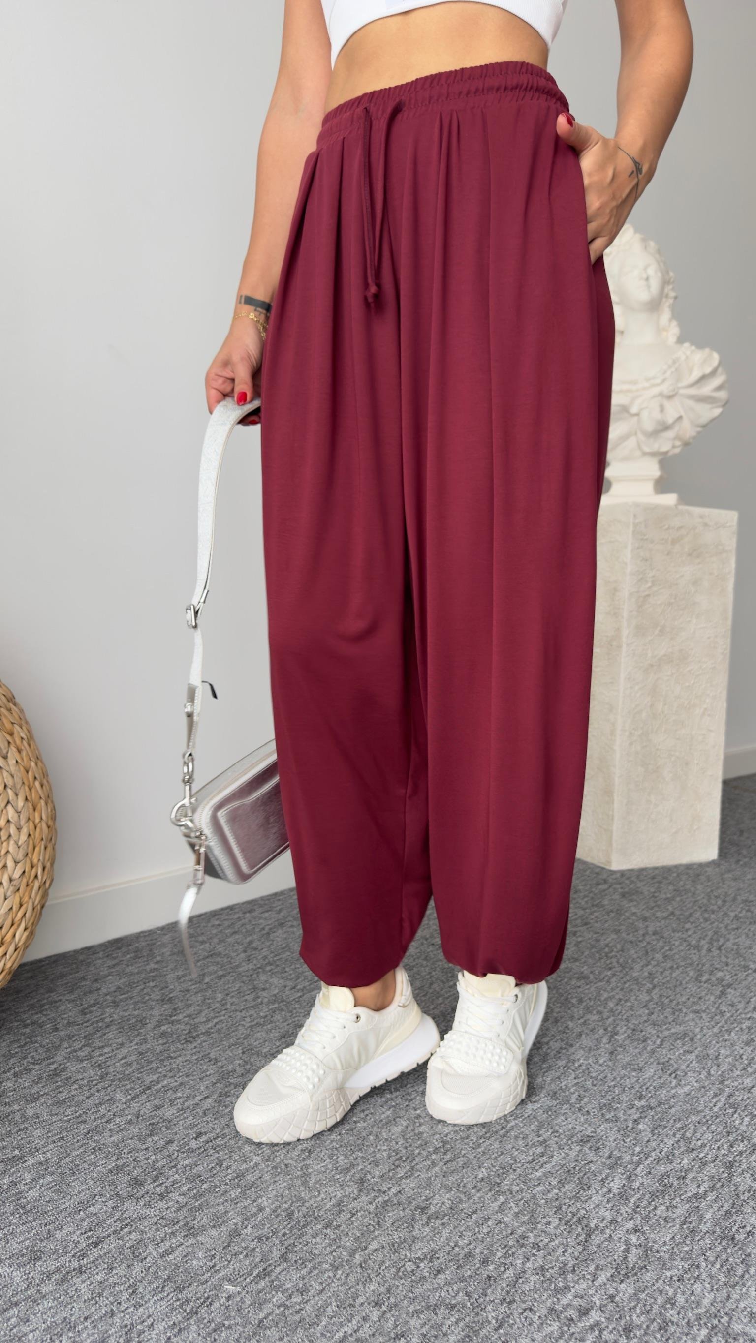 Bordo Pile Detaylı Oys Pantolon
