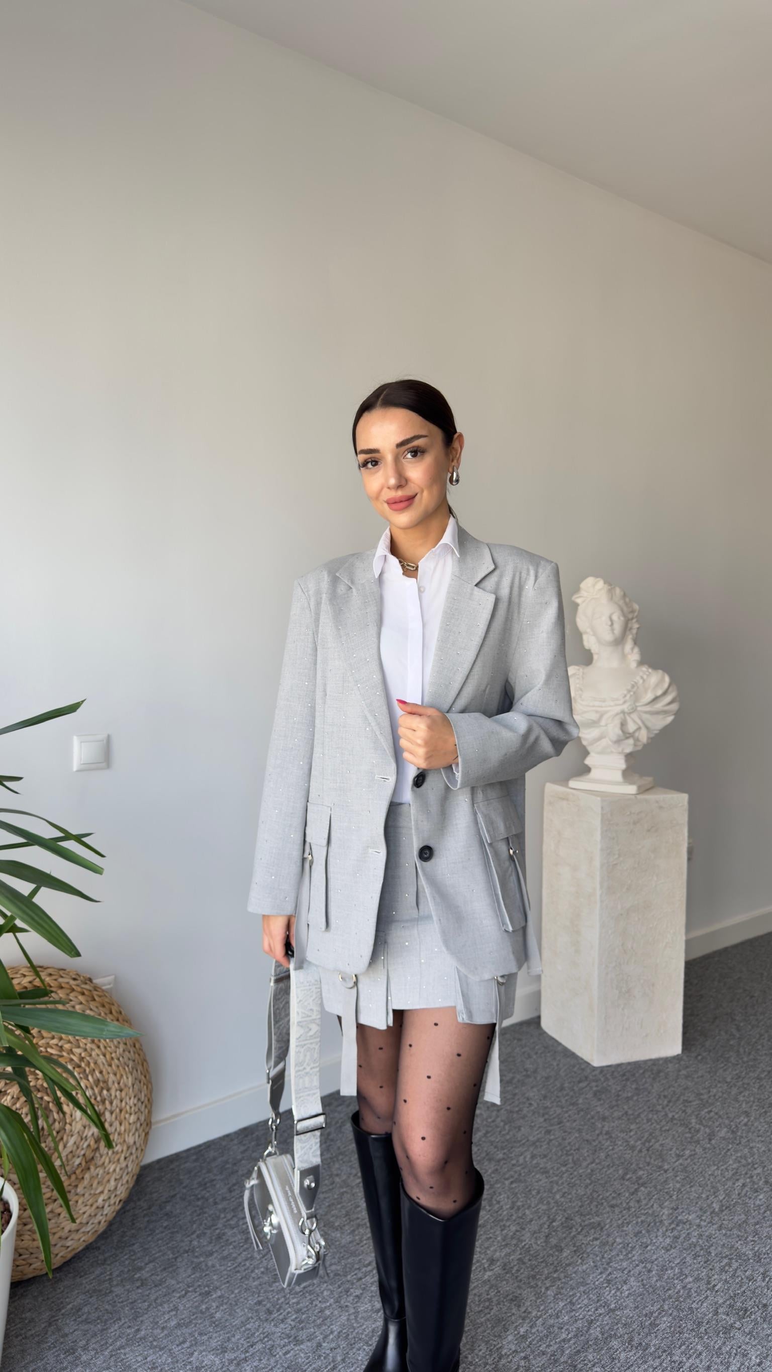 Bonia Taşlı Gri Blazer Ceket