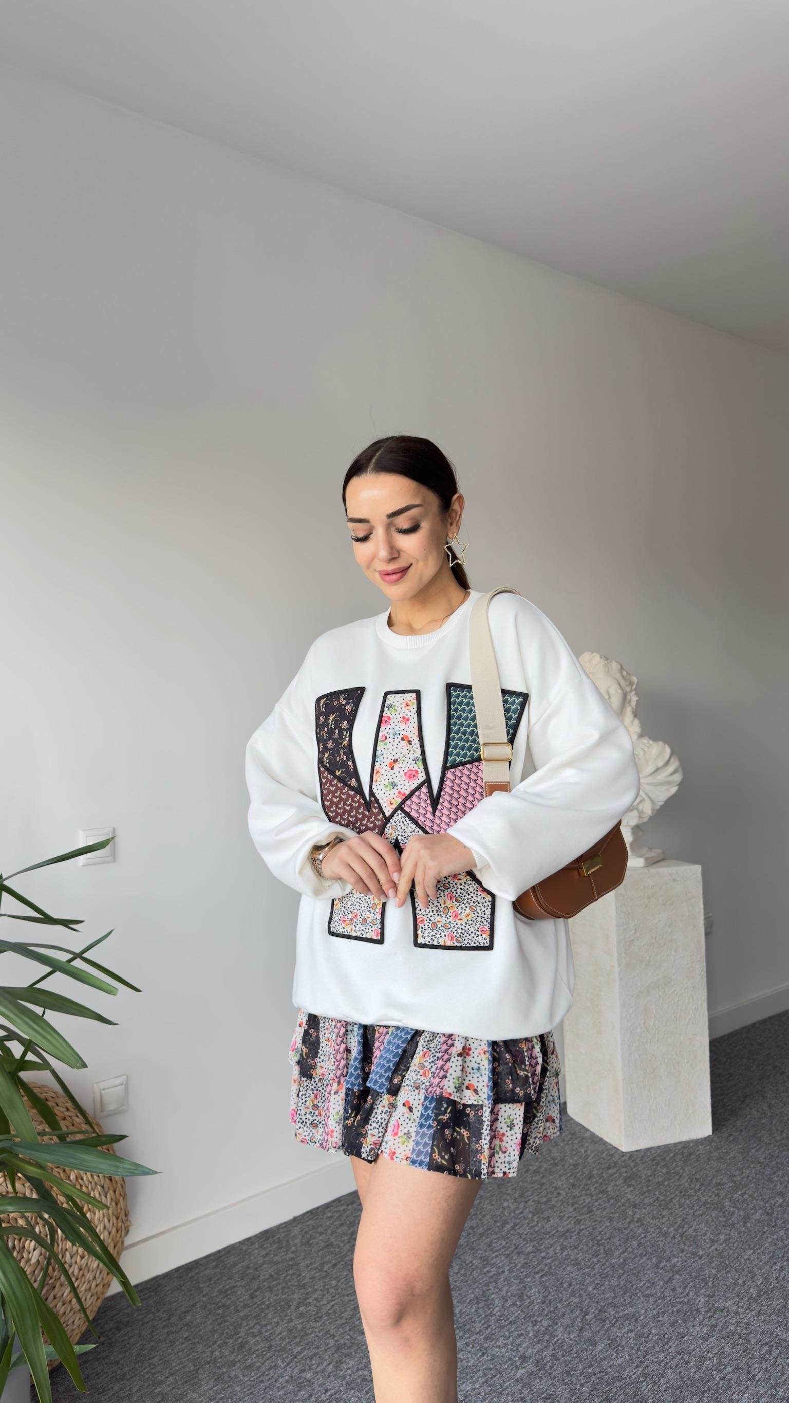 W Harf Baskı Beyaz Sweatshirt