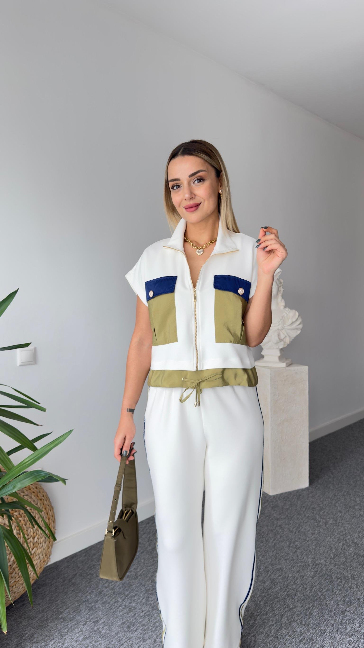 Paraşüt Kumaş Detay Tasarım Beyaz Takım