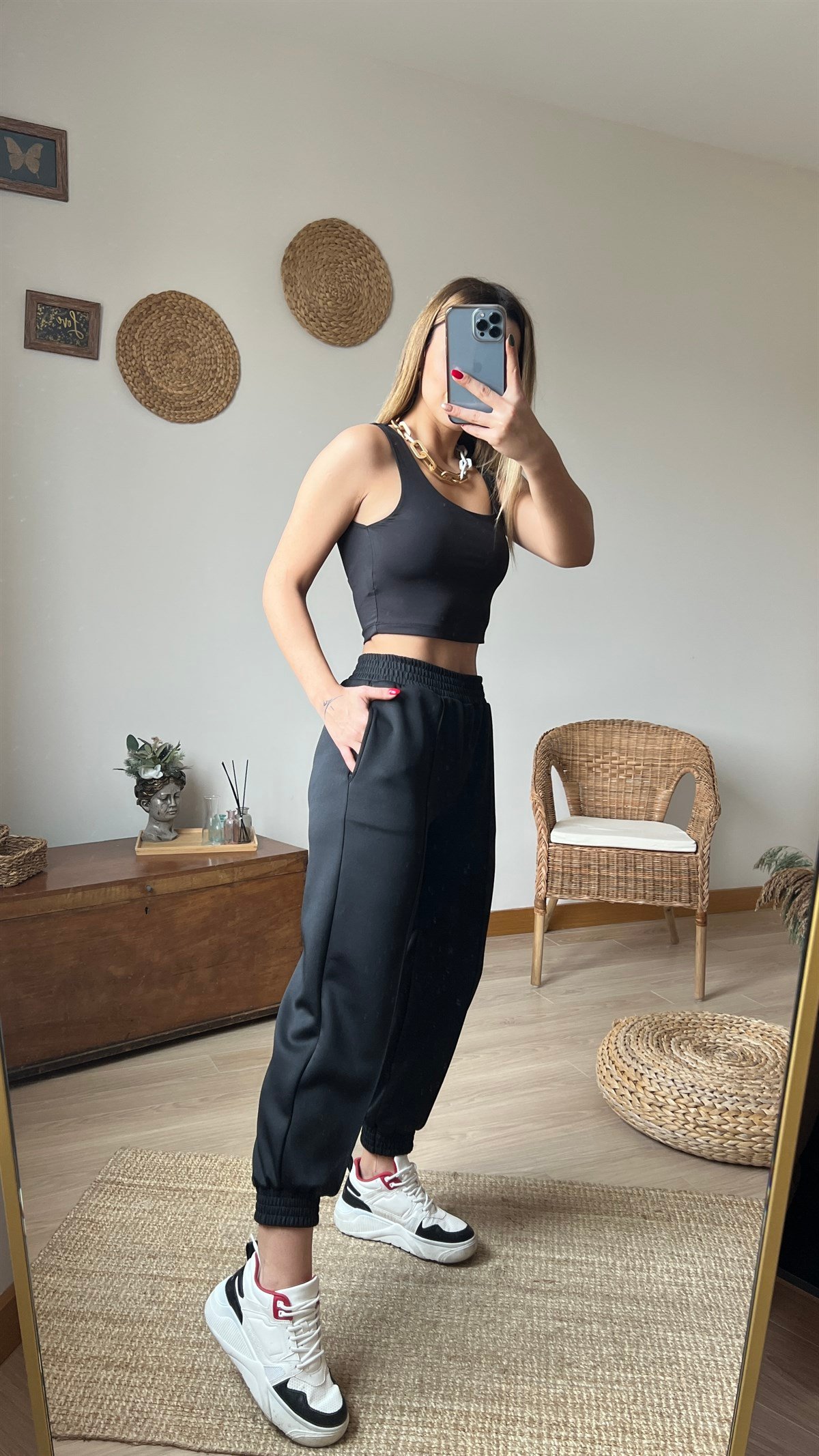 Oysho Kumaş Lastikli Siyah Pantolon