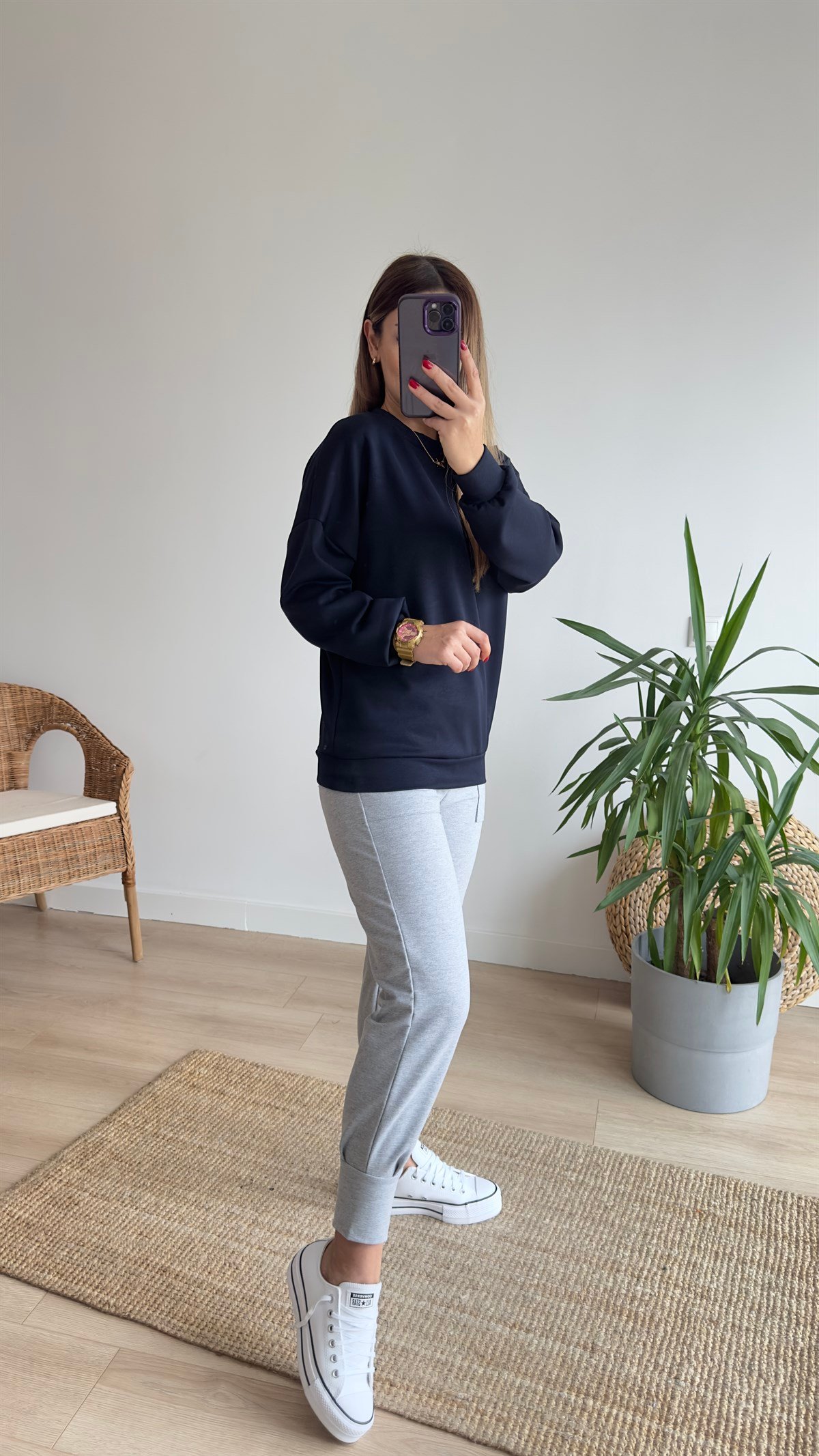 Modal Kumaş Lacivert Basic Sweat