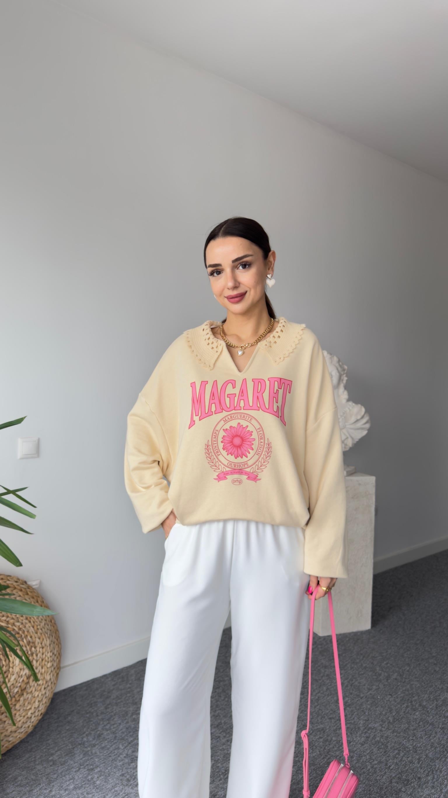 Magaret Yaka Dantel Detaylı Sweatshirt