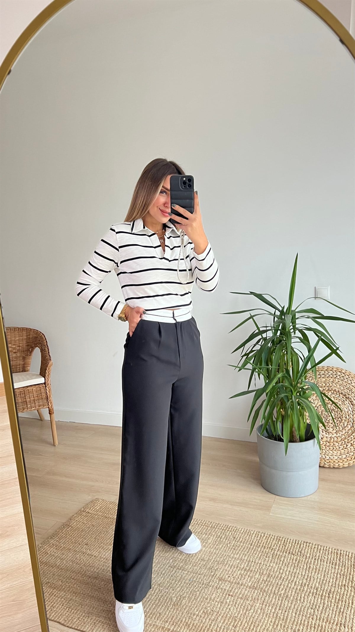Polo Yaka Çizgili Basic Sweat