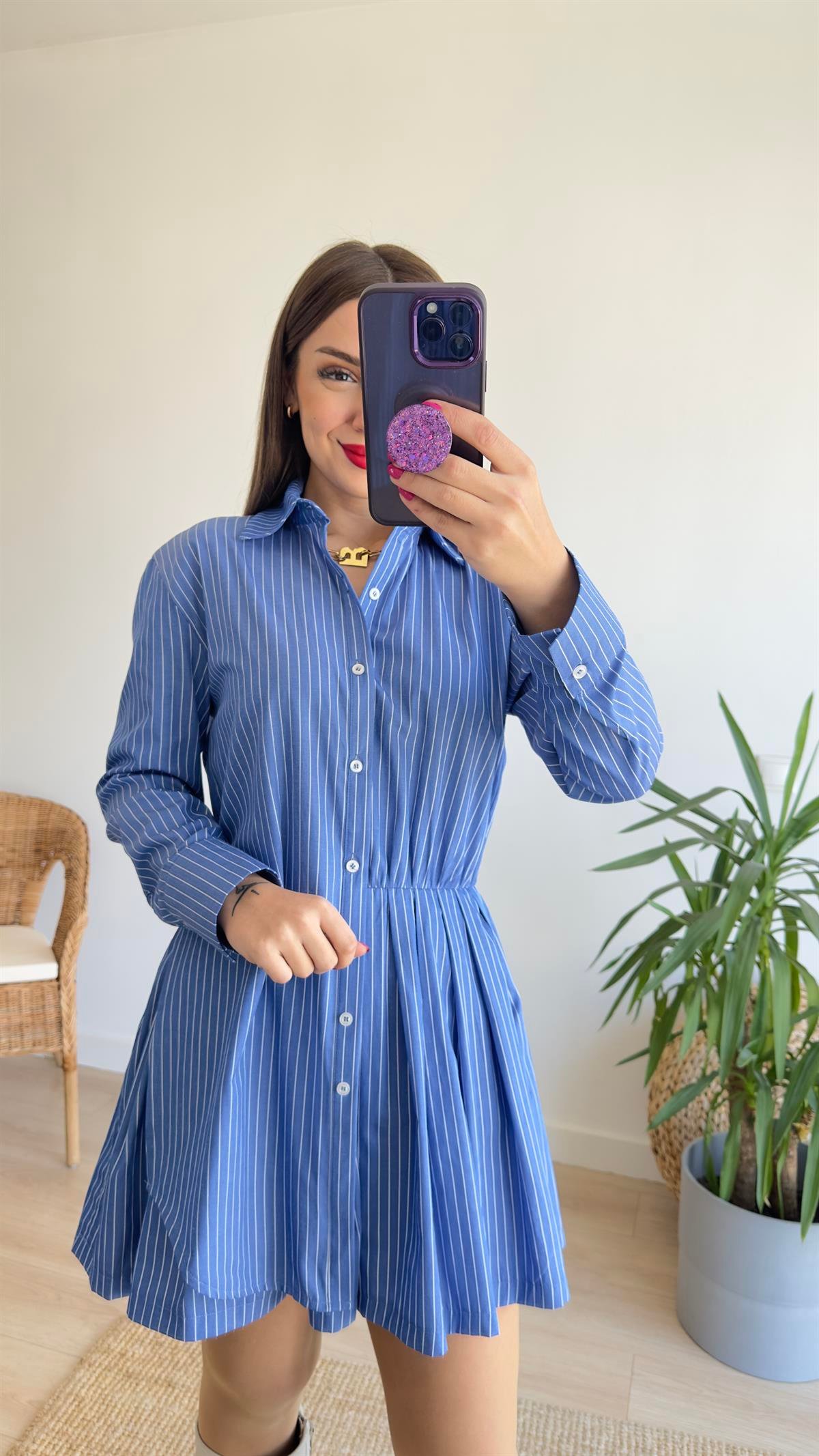 Zra Model Çizgili Poplin Elbise