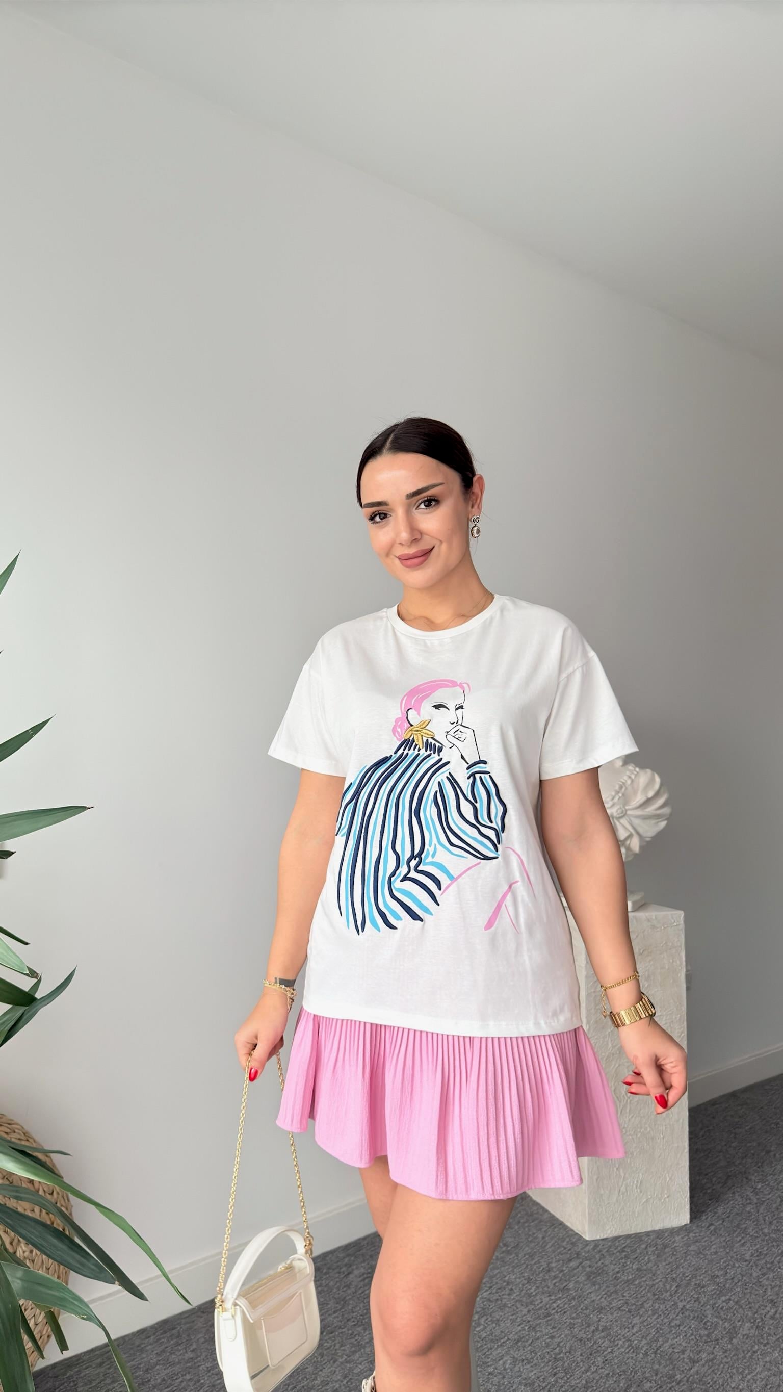 Avol Kız Baskı Beyaz Tshirt