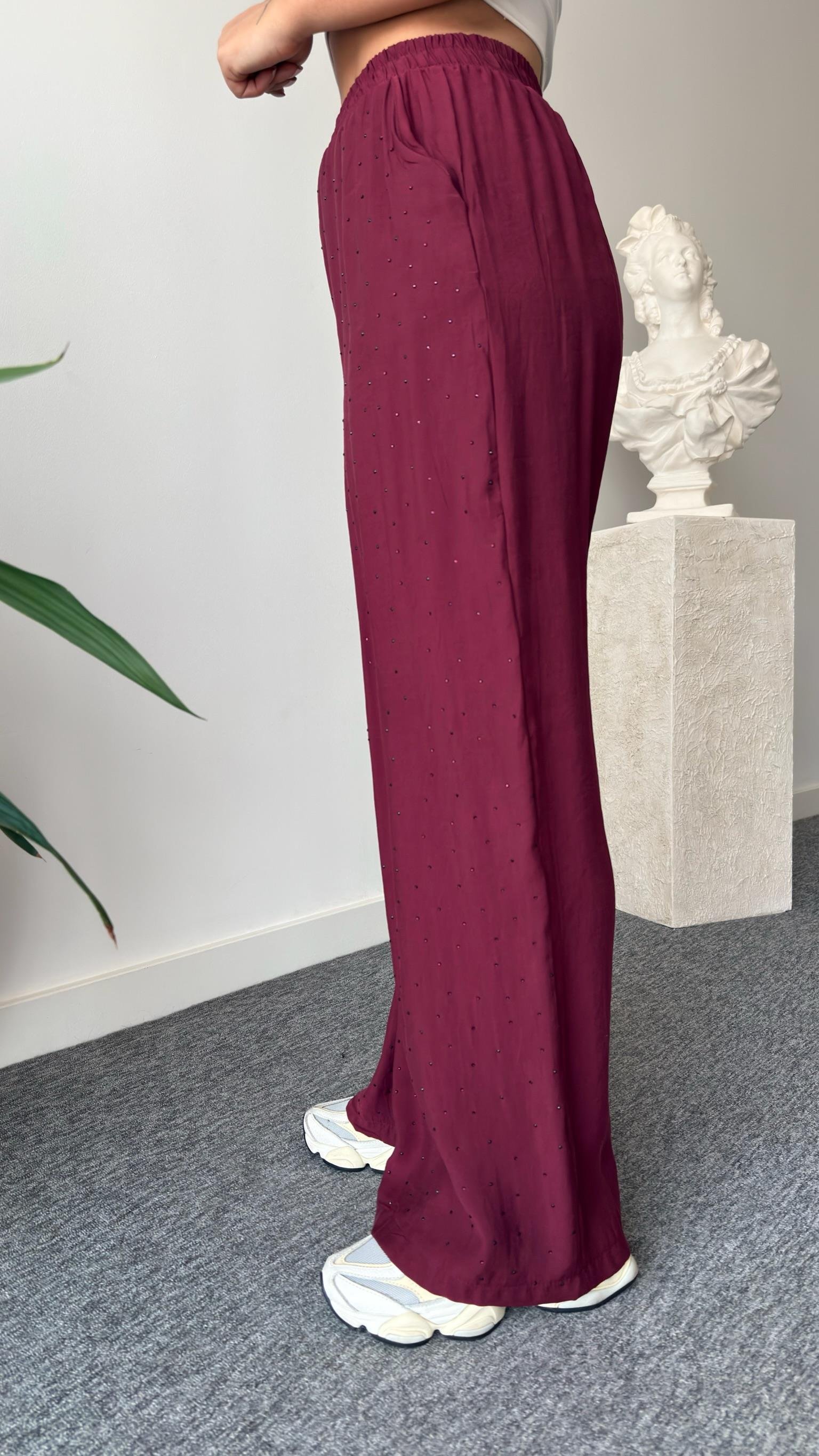 Bordo Rafto Taş Detaylı Yelek Pantolon Takım