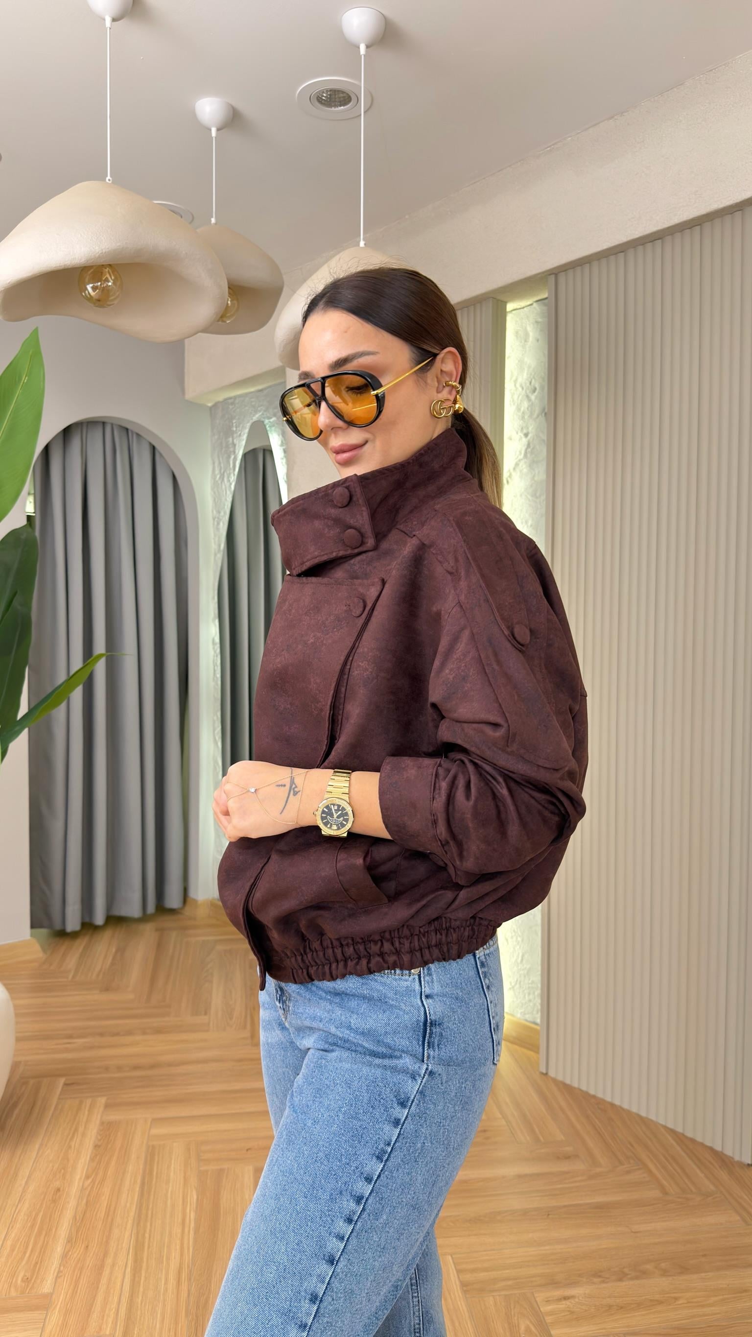 Bordo Taylor Bel Lastikli Süet Ceket