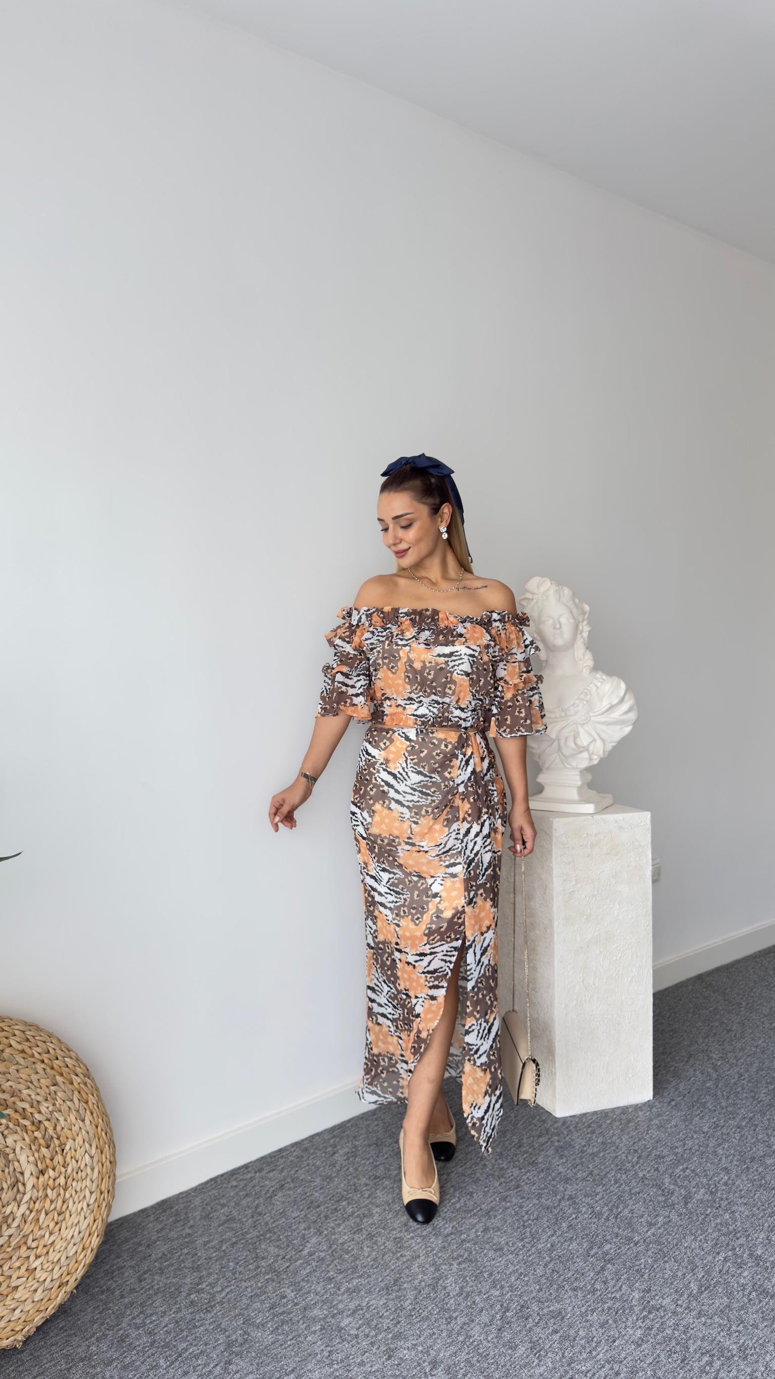 Milla Sarı Desenli Etek Bluz Takım