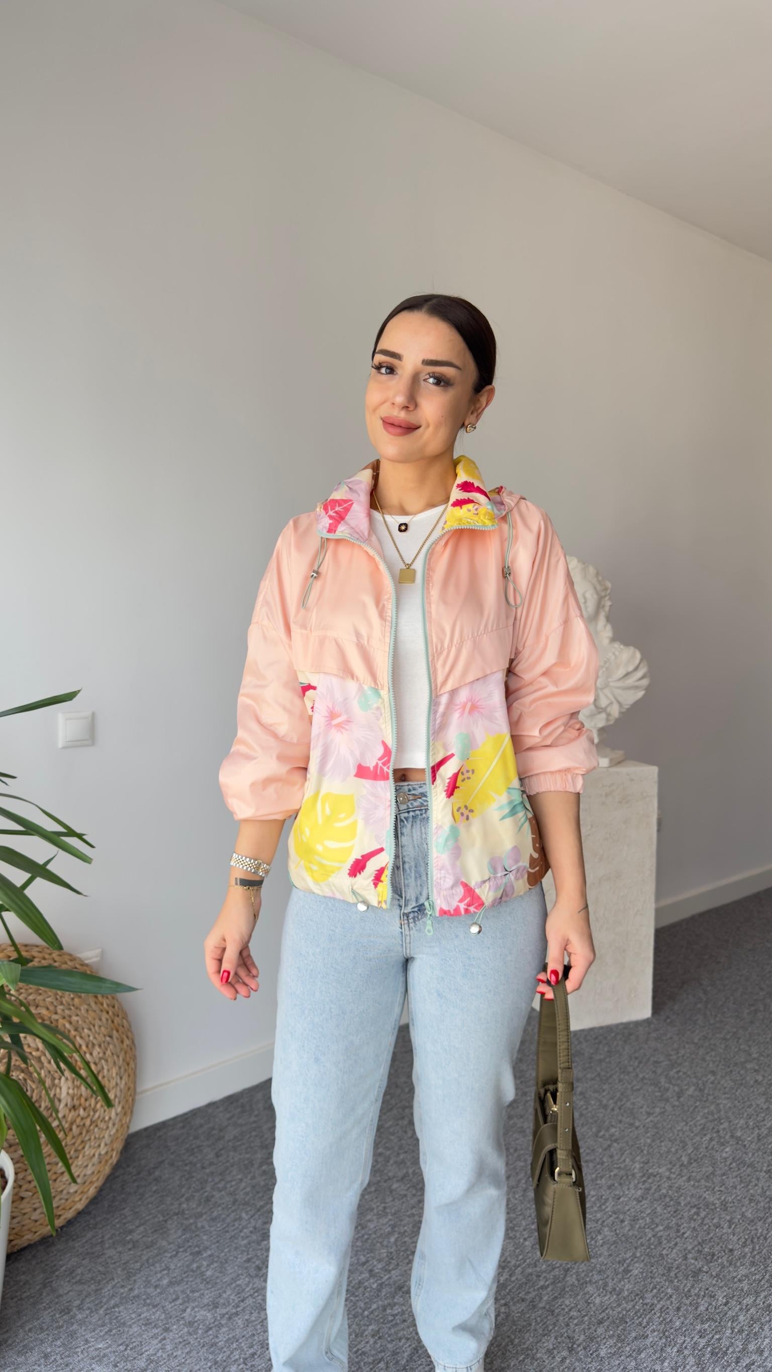 Lani Çiçek Desenli Pudra Yağmurluk