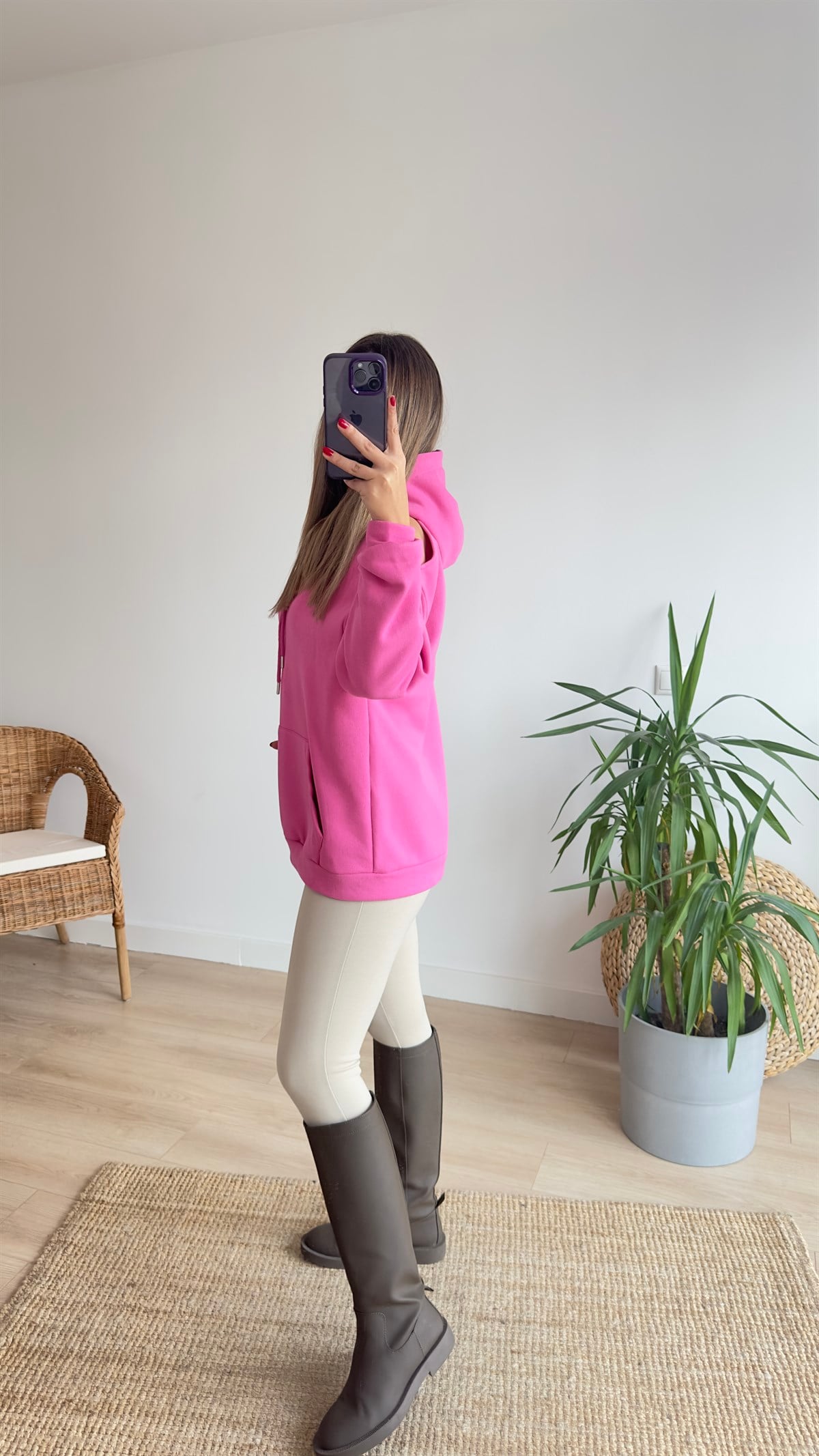 Omuz Pencere Detaylı Pembe Sweat