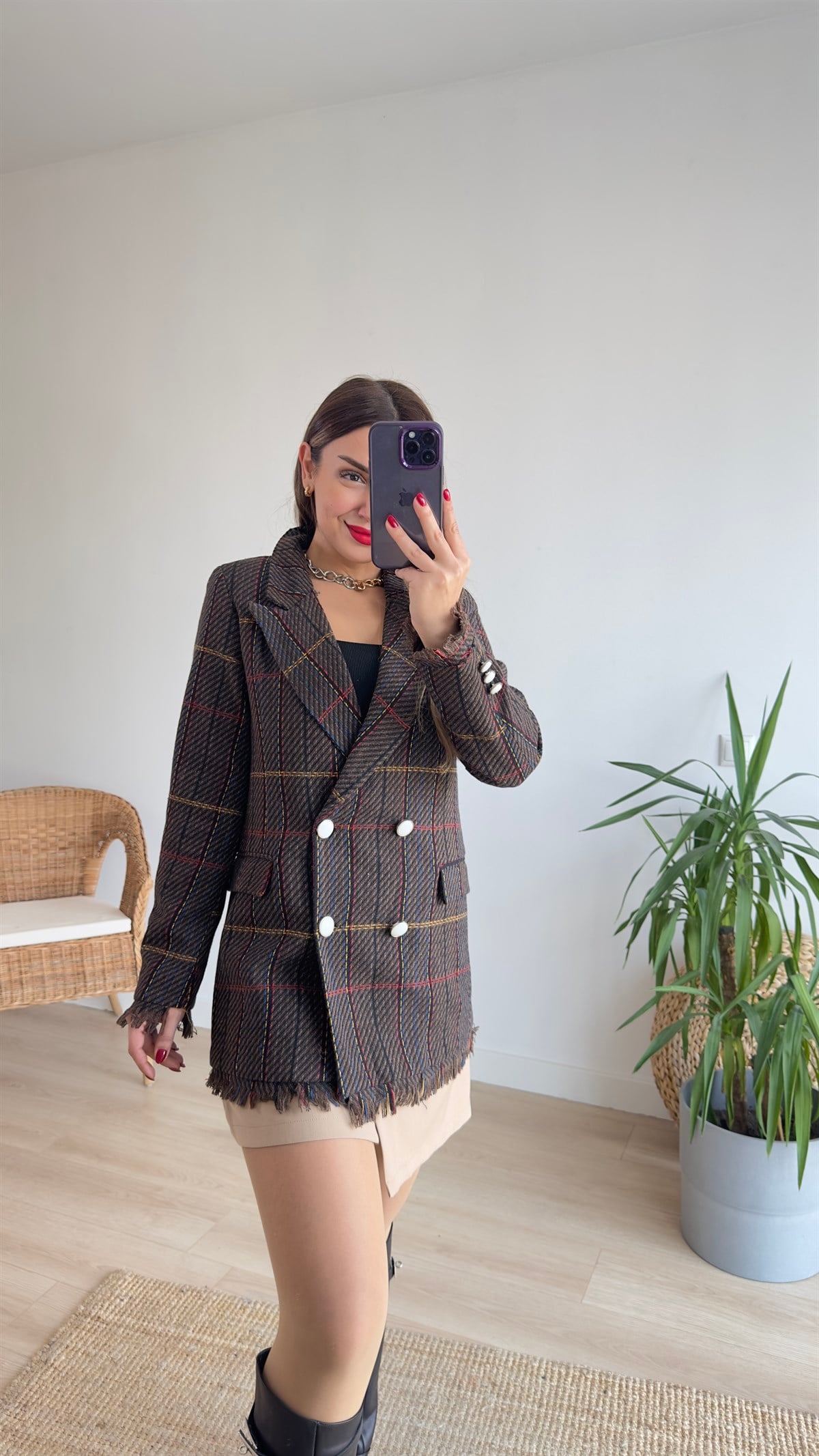 Püsküllü Kahve Blazer Ceket